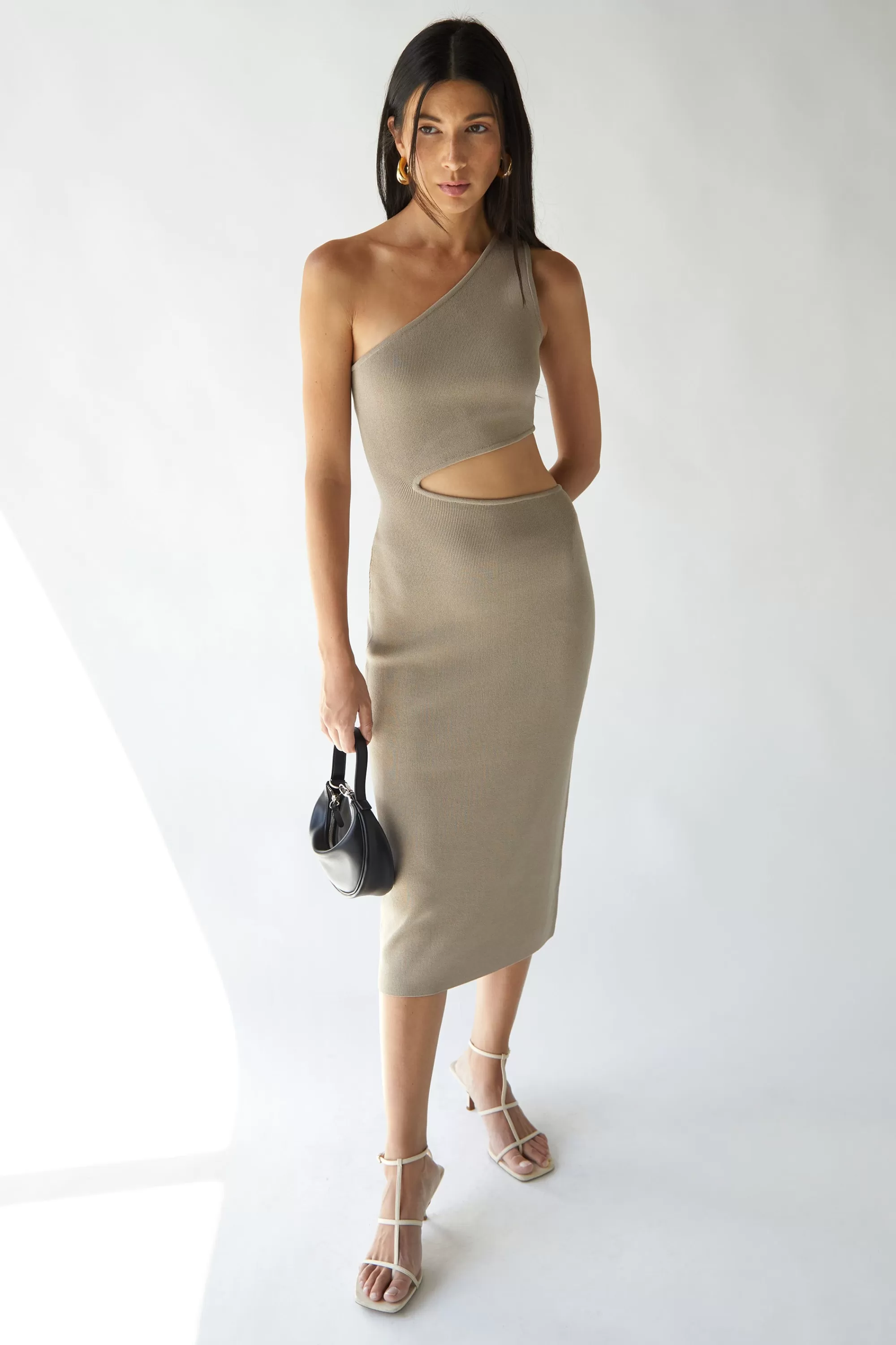 OAK + FORT ONE SHOULDER MIDI DRESS WITH CUTOUT | Women Dresses