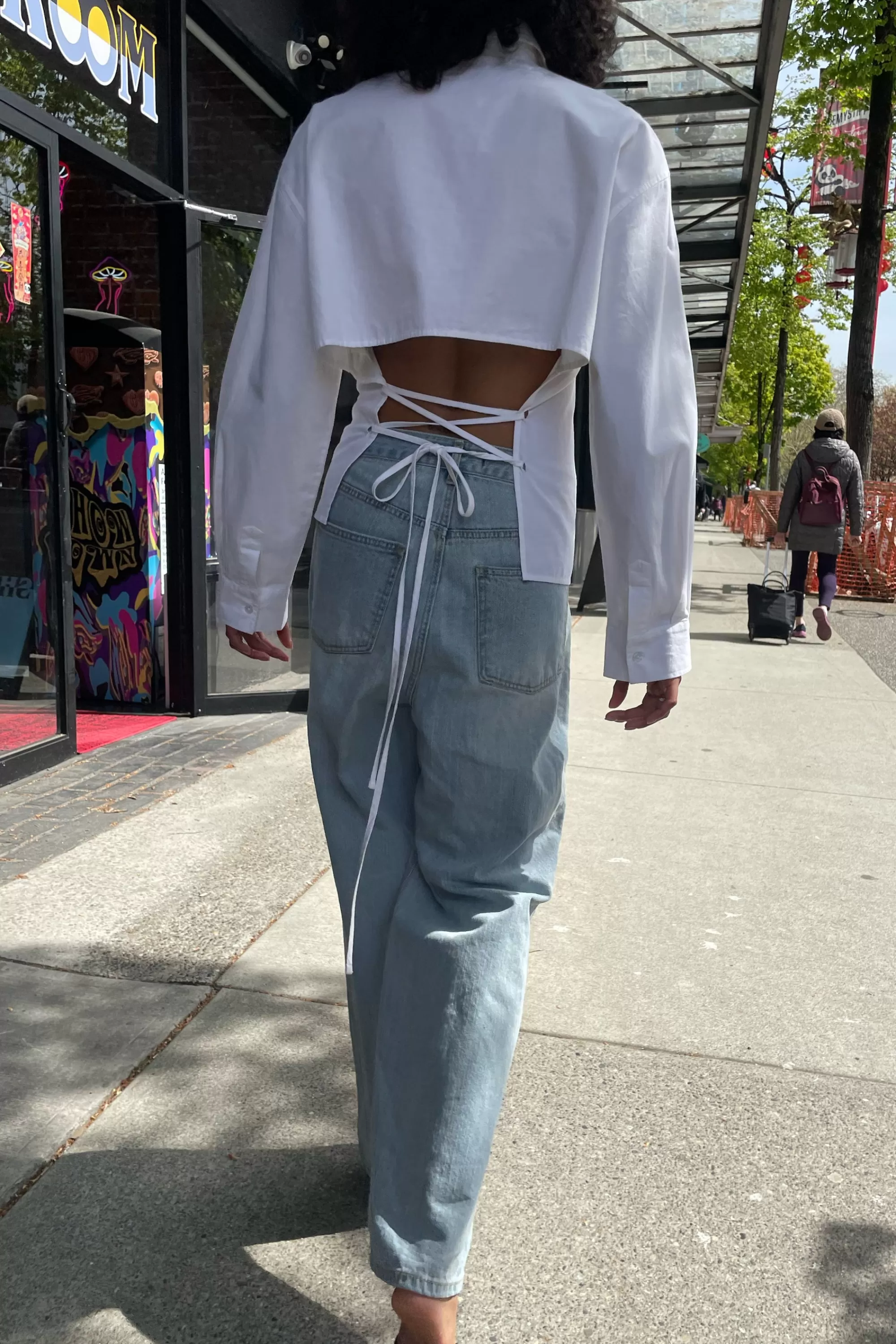 OAK + FORT OPEN BACK SHIRT WITH TIES | Women Tops
