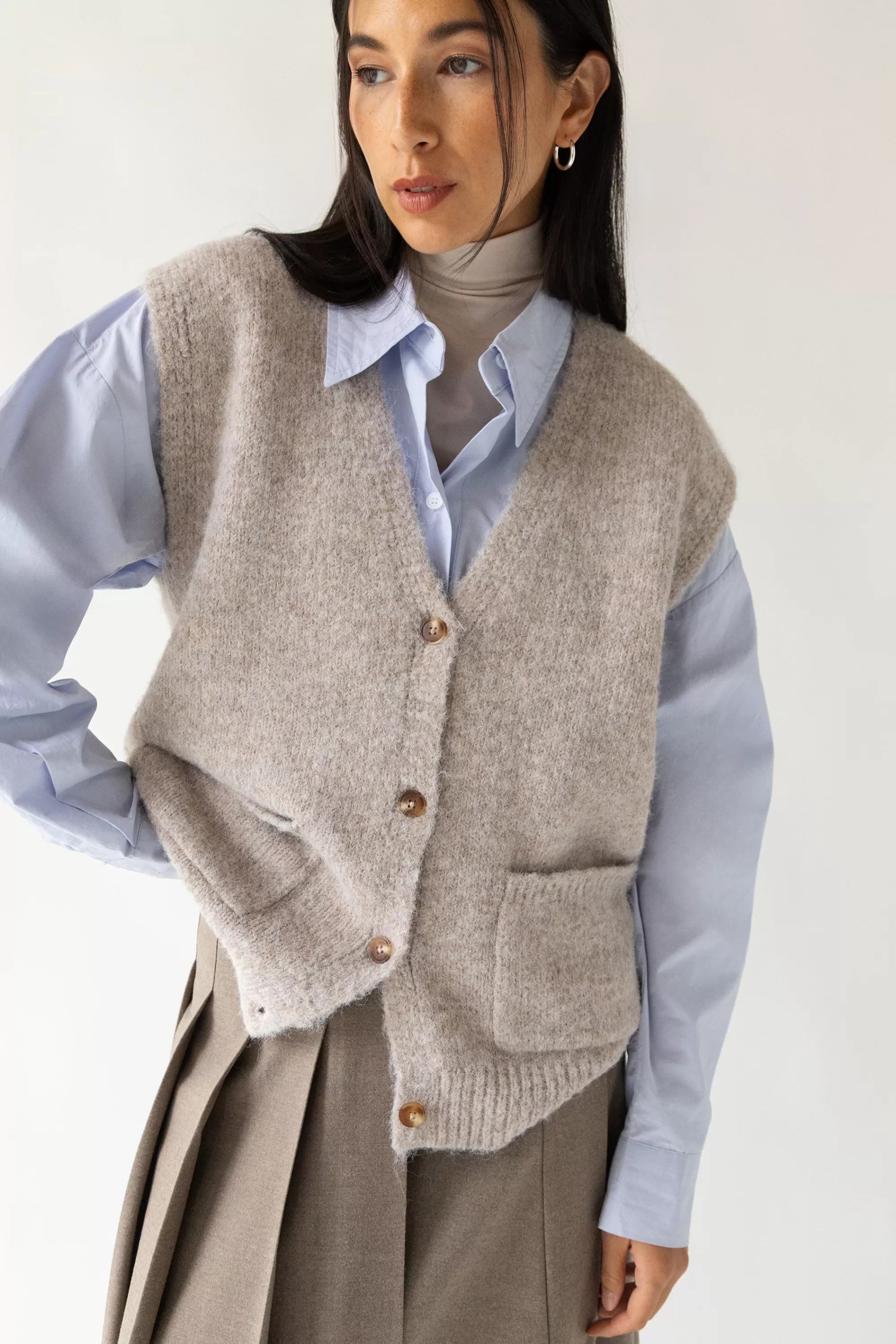 OAK + FORT OVERSIZED BUTTON FRONT SWEATER VEST | Women Sweaters & Cardigans