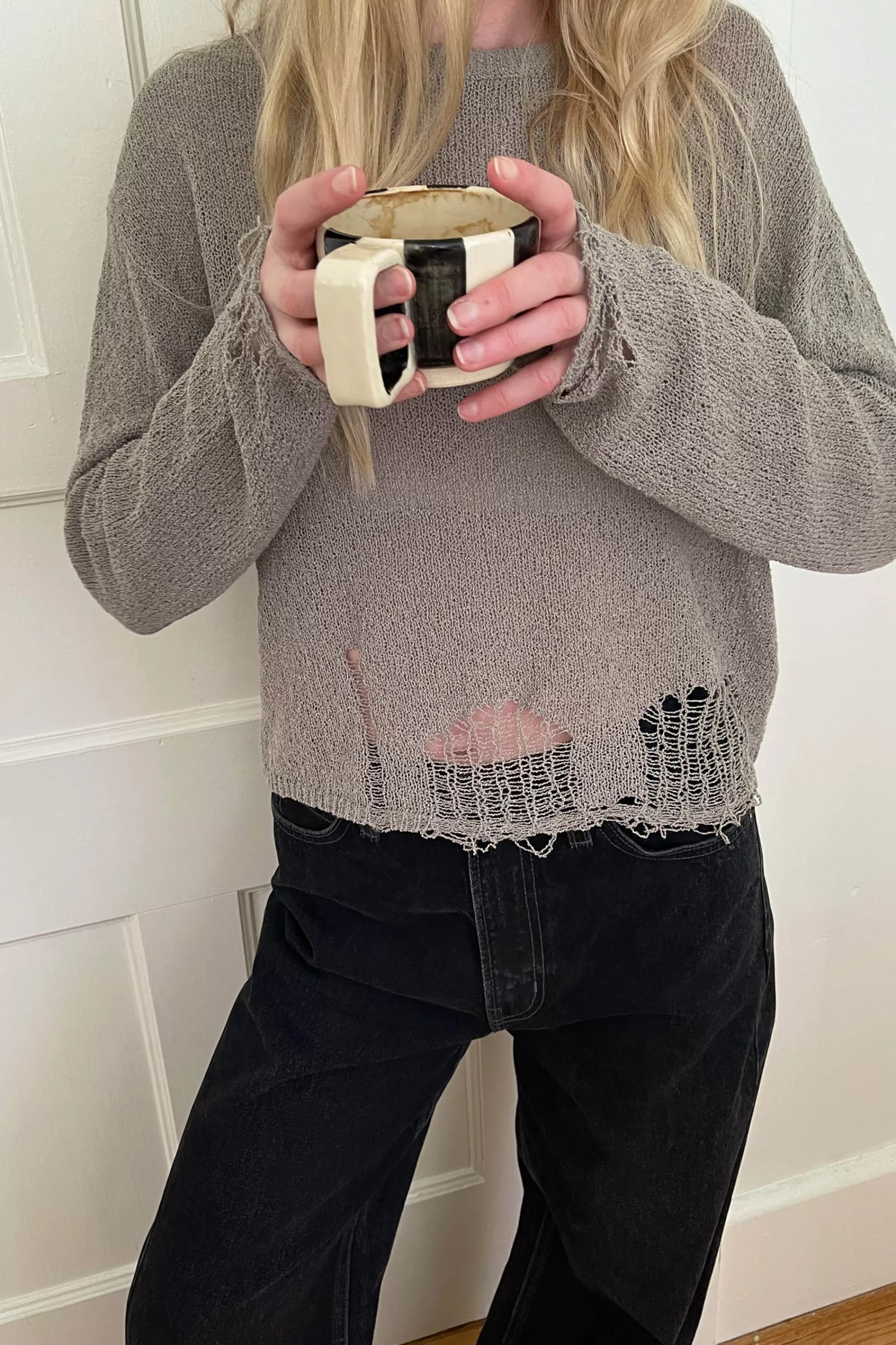 OAK + FORT OVERSIZED DISTRESSED SWEATER | Women Sweaters & Cardigans