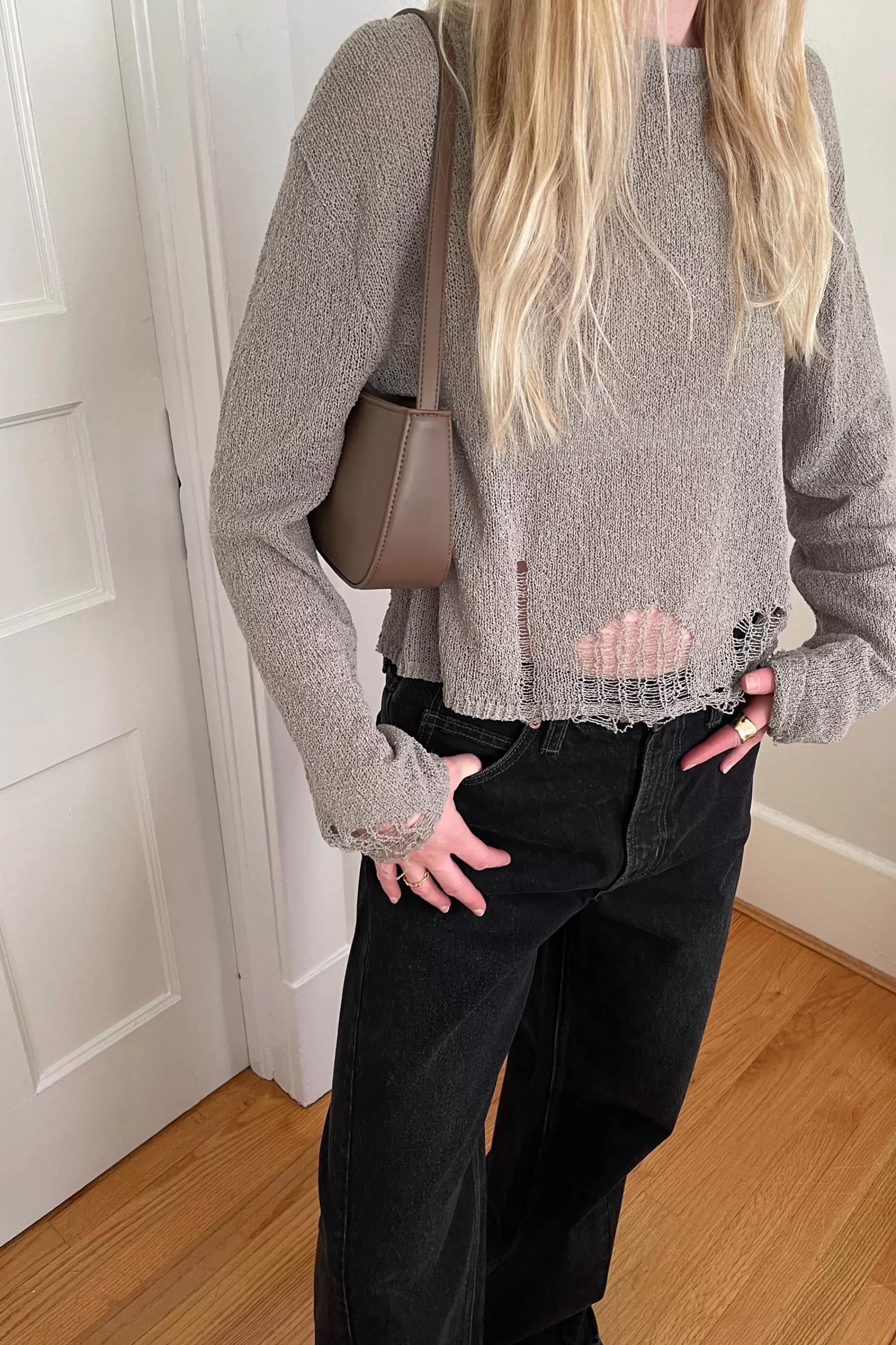 OAK + FORT OVERSIZED DISTRESSED SWEATER | Women Sweaters & Cardigans