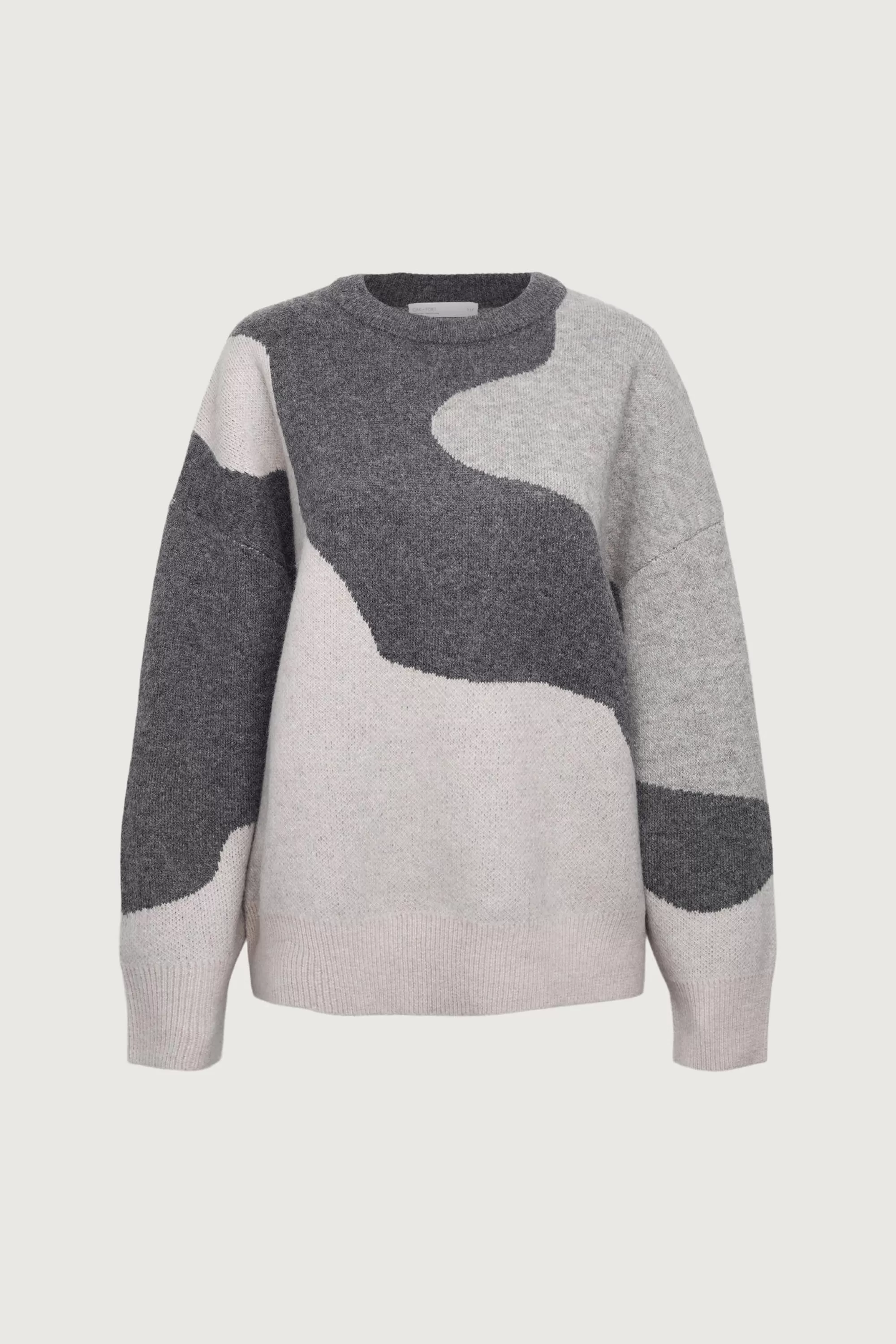 OAK + FORT OVERSIZED INTARSIA KNIT CREWNECK SWEATER | Women Sweaters & Cardigans