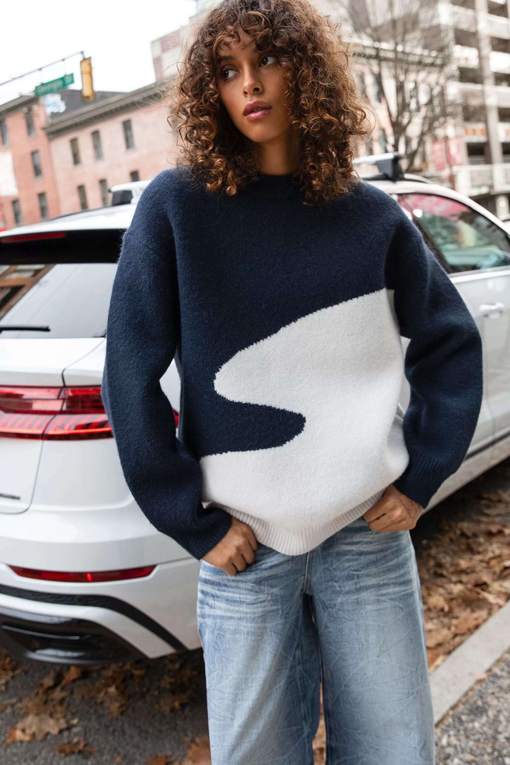 OAK + FORT OVERSIZED INTARSIA KNIT SWEATER | Women Sweaters & Cardigans