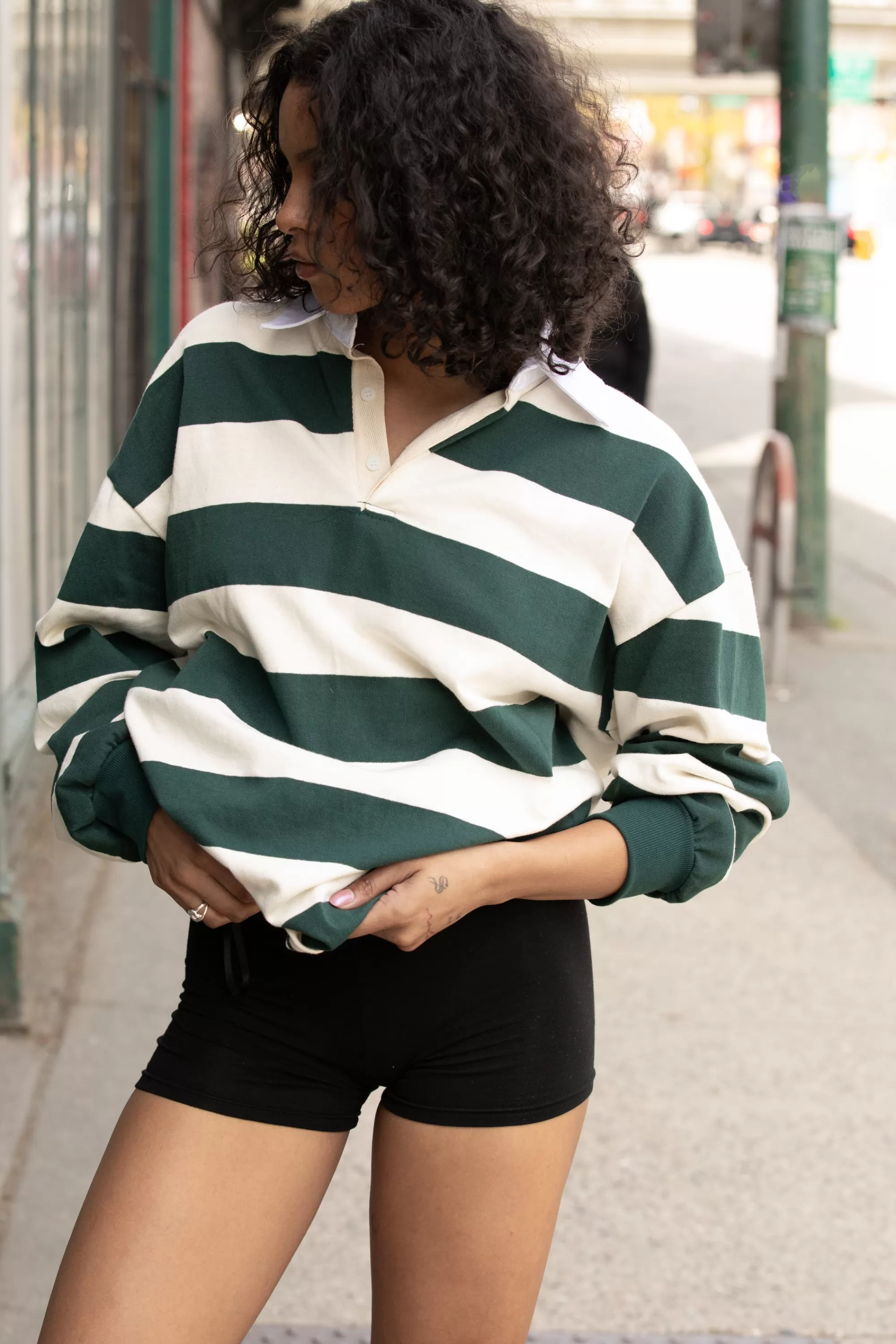 OAK + FORT OVERSIZED STRIPED RUGBY SHIRT | Women Tops