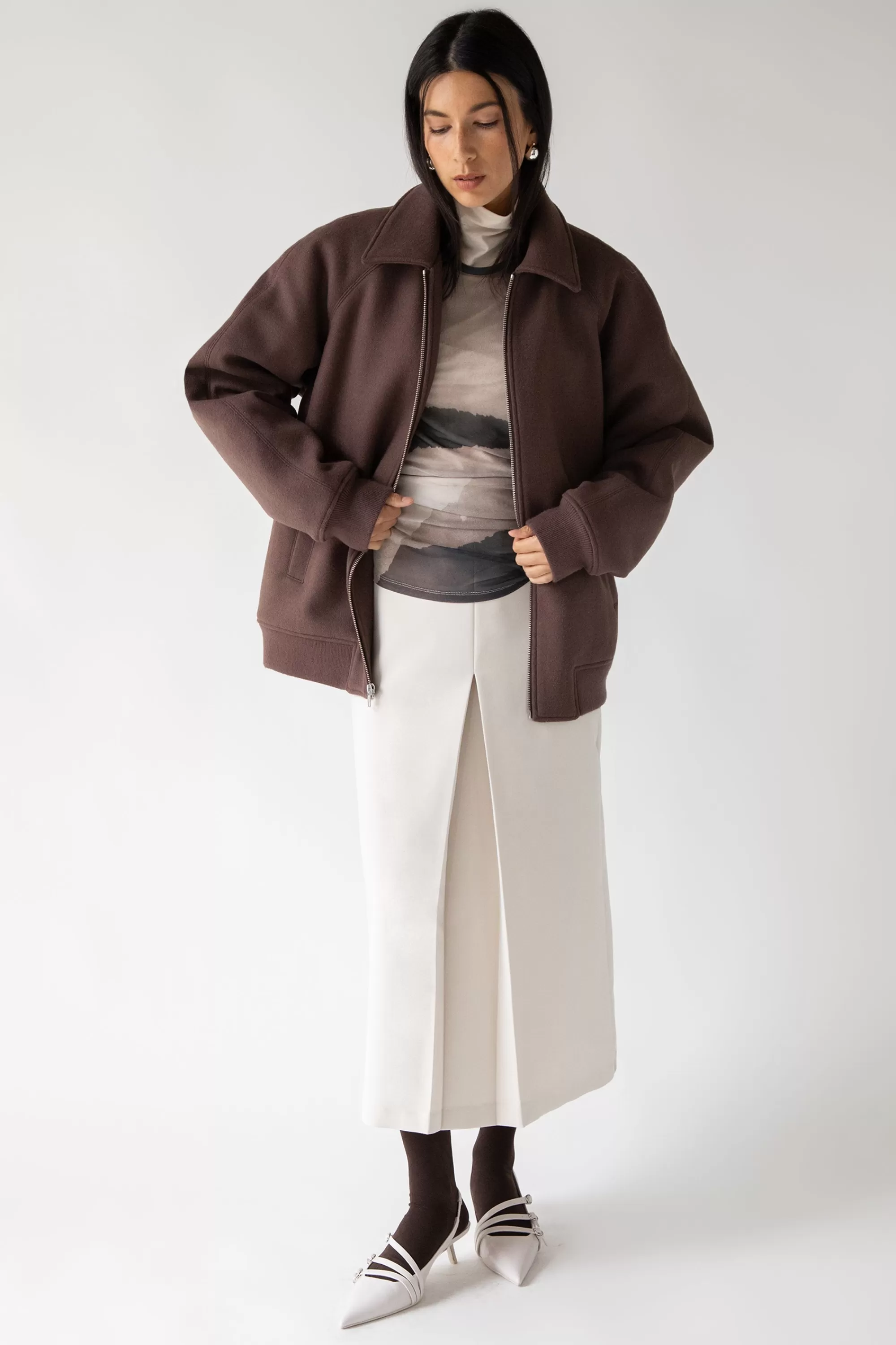 OAK + FORT PATTERNED MESH LONG SLEEVE TOP | Women Tops