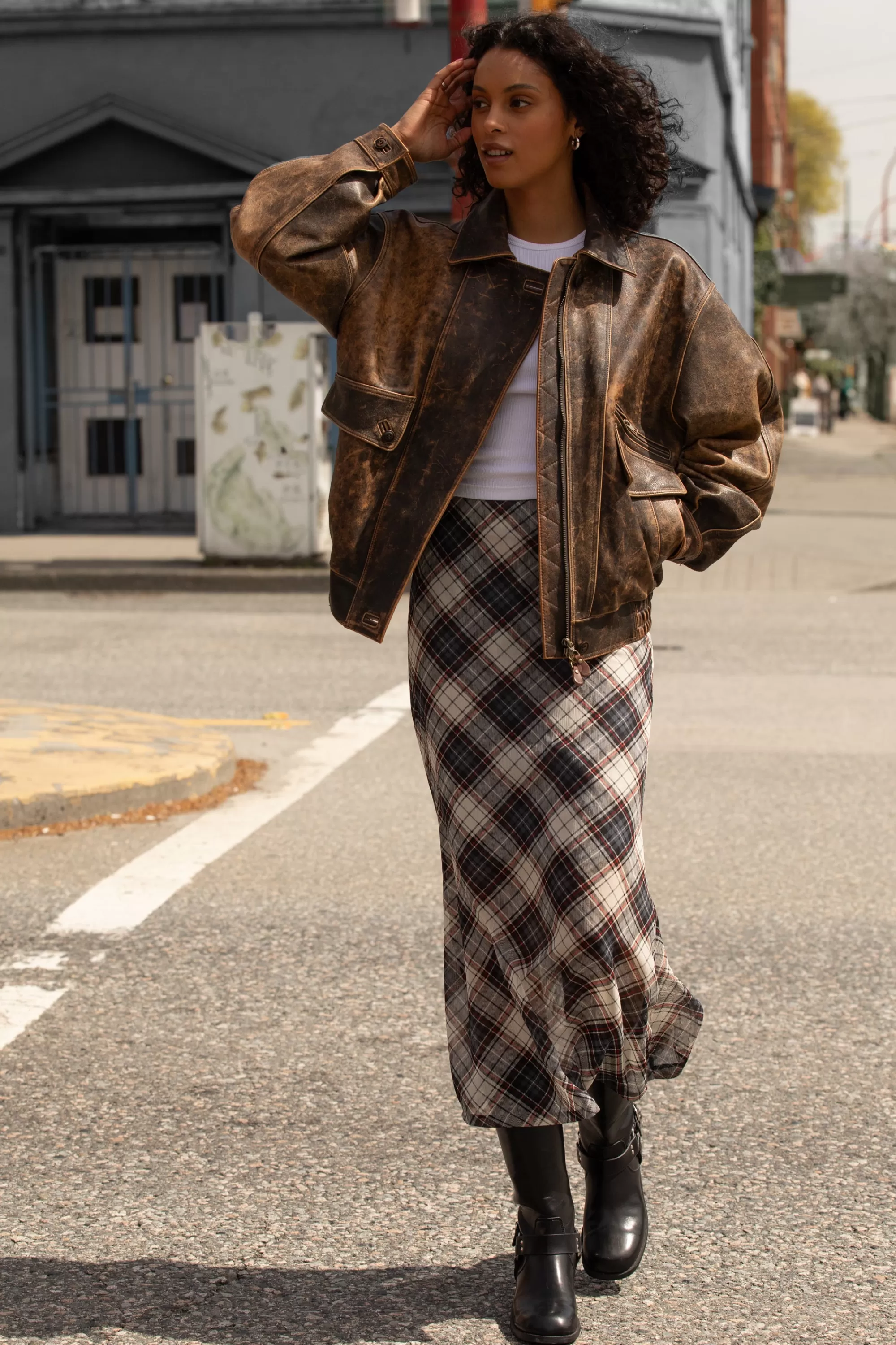 OAK + FORT PLAID CHIFFON MIDI SKIRT | Women Skirts
