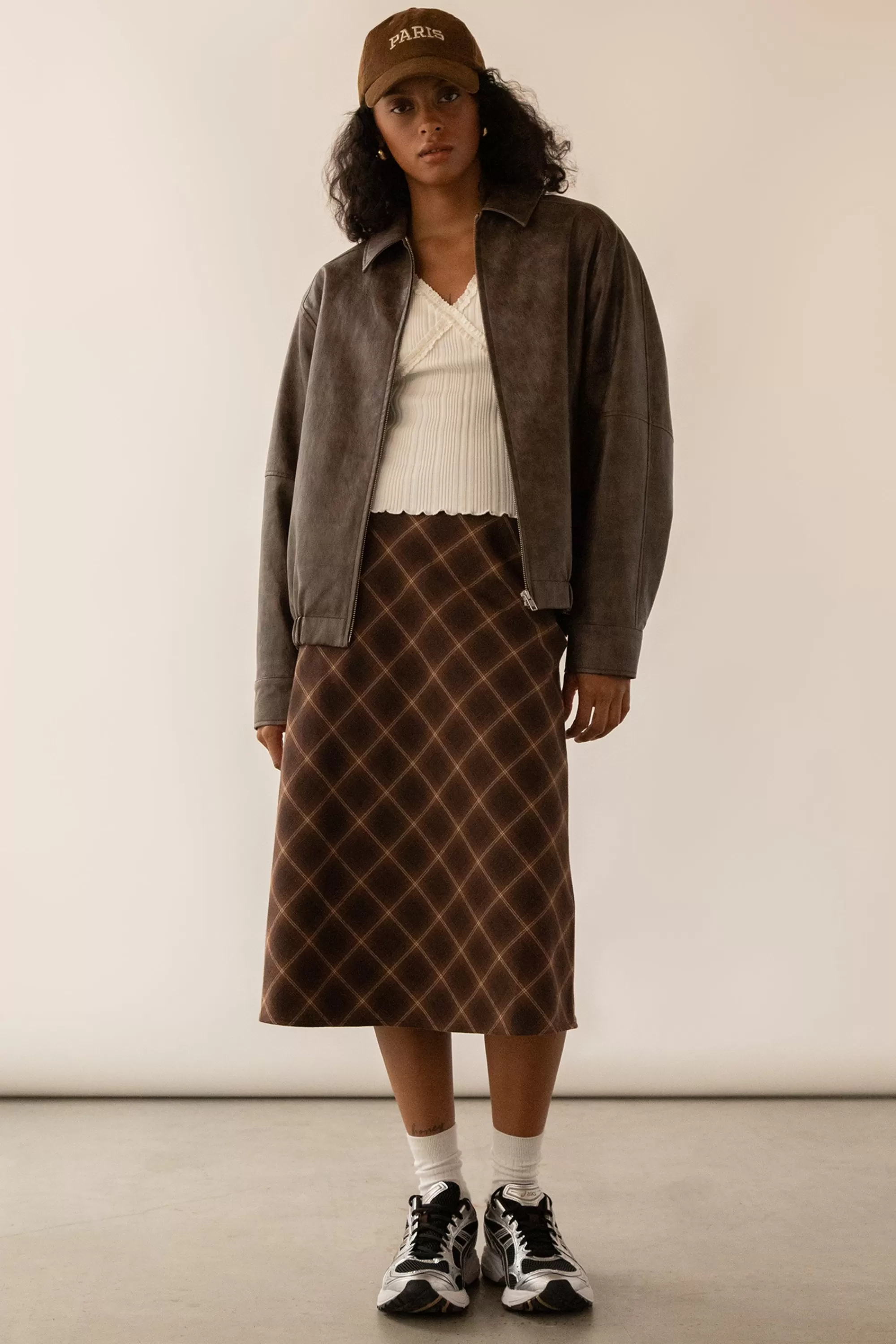 OAK + FORT PLAID MIDI SKIRT | Women Skirts