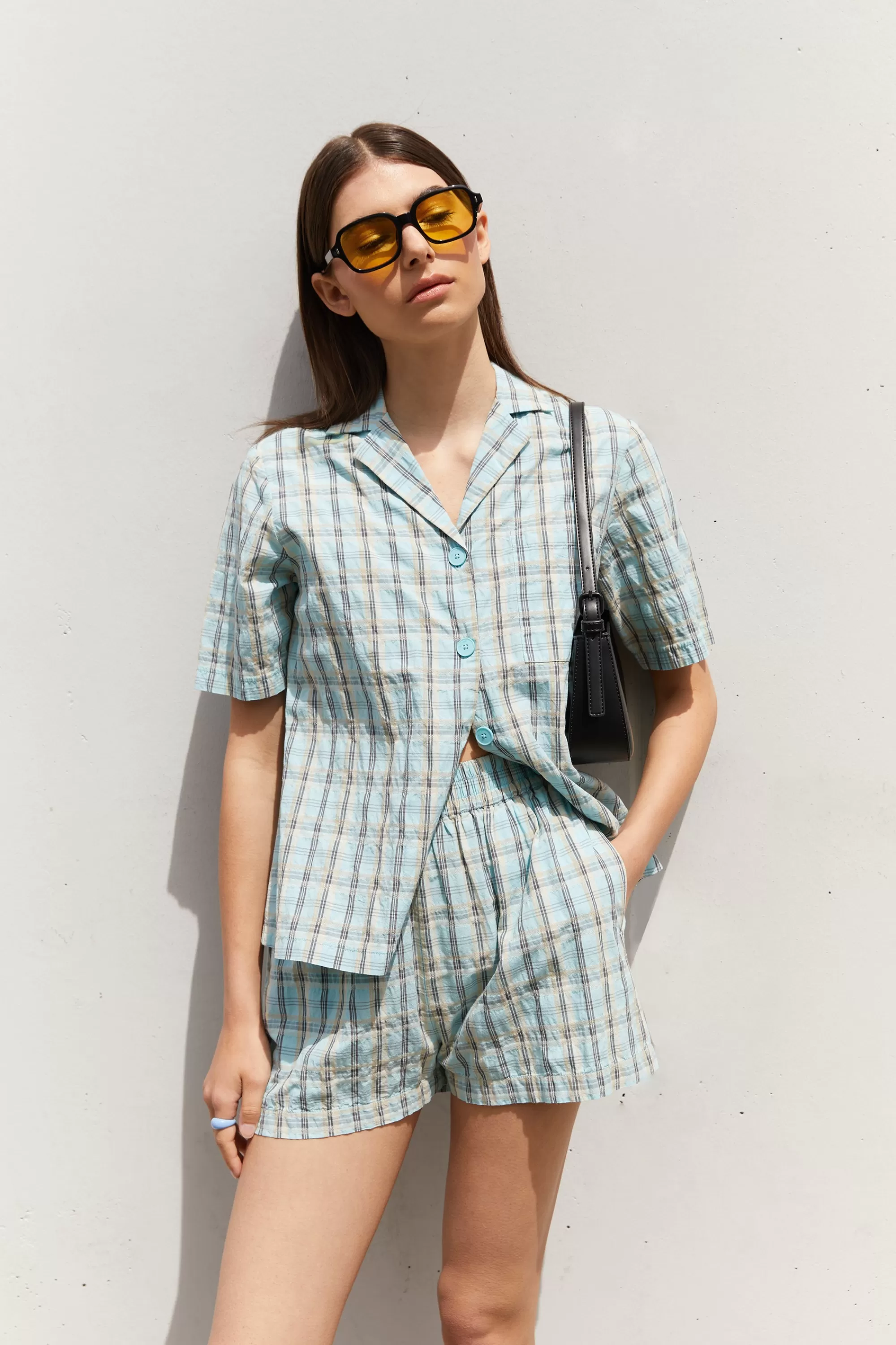 OAK + FORT PLAID SHORT SLEEVE SHIRT | Women Tops