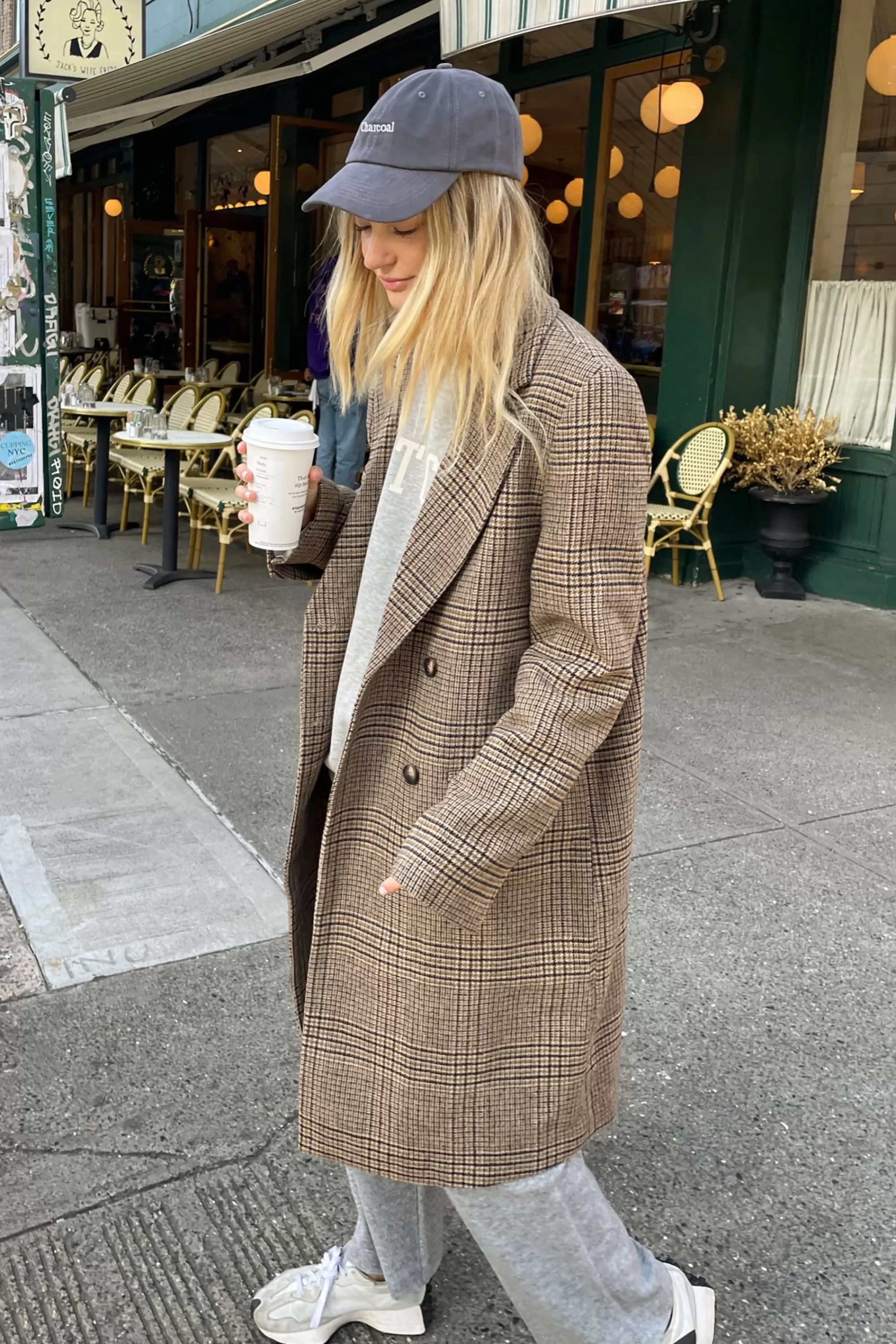 OAK + FORT PLAID WOOL BLEND DOUBLE-BREASTED COAT | Women Coats & Jackets
