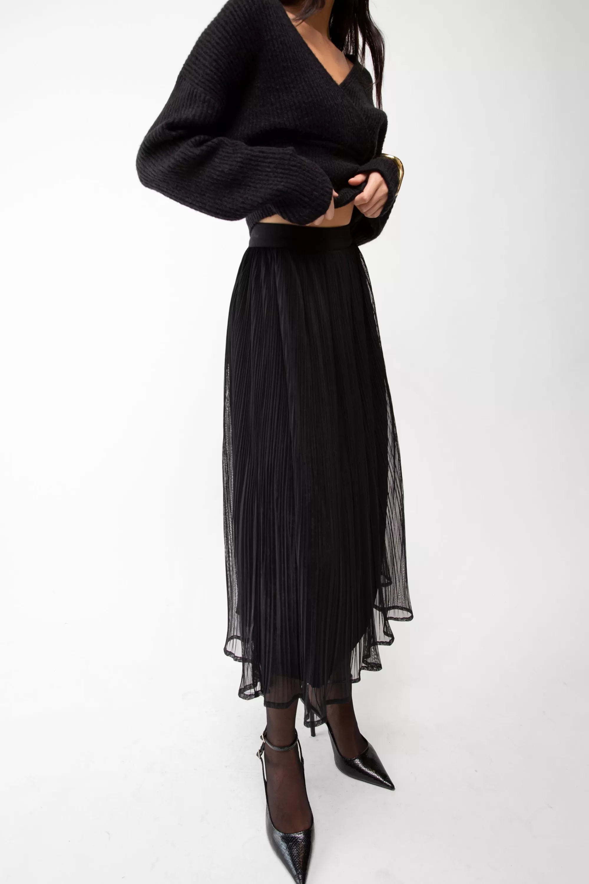 OAK + FORT PLEATED LAYER MAXI SKIRT | Women Skirts