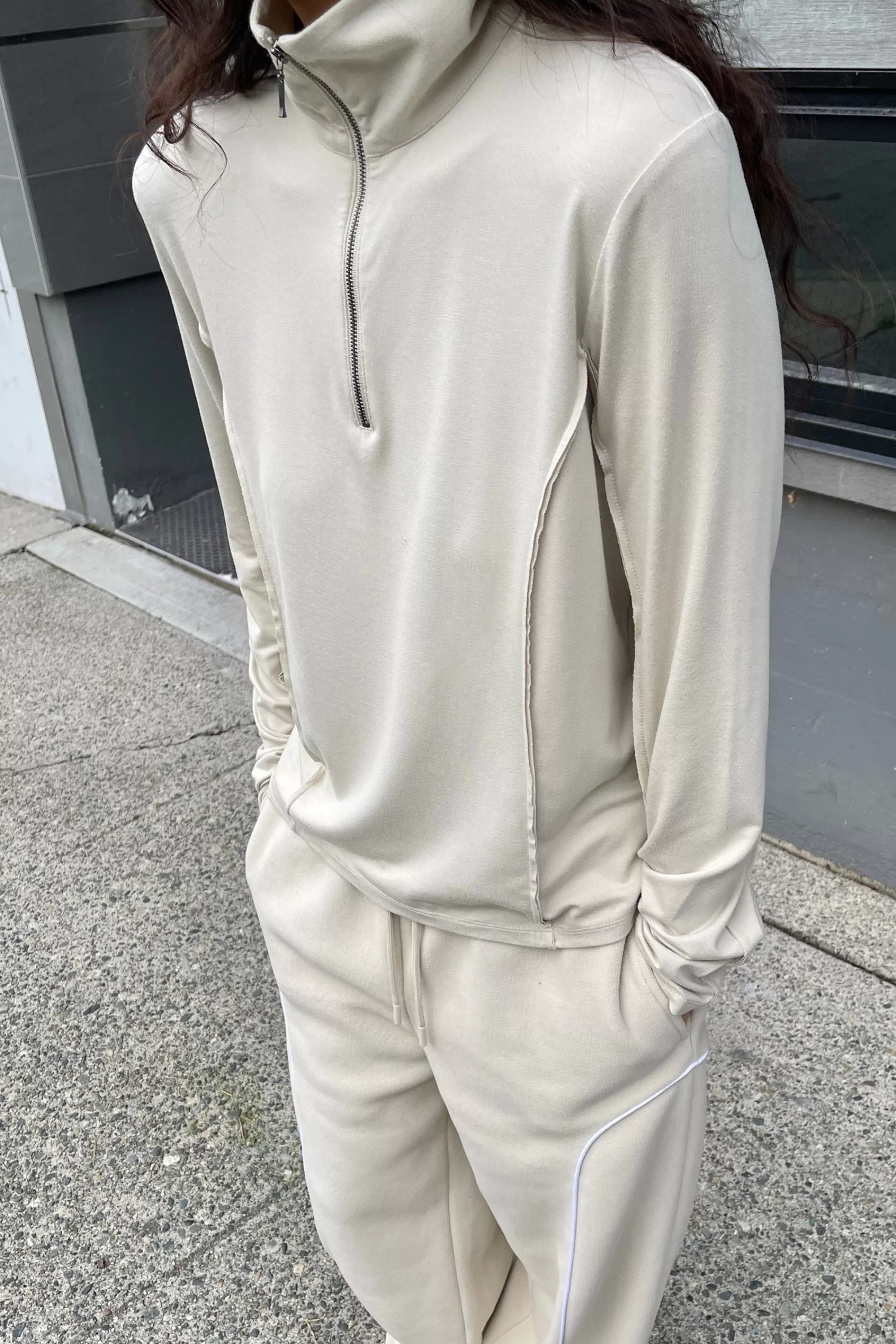 OAK + FORT QUARTER ZIP SLEEVE TOP | Women Tops