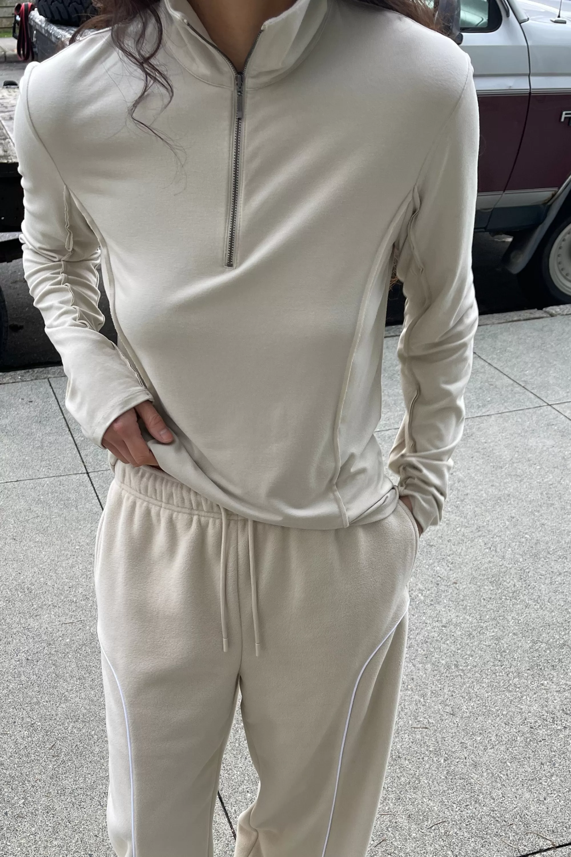 OAK + FORT QUARTER ZIP SLEEVE TOP | Women Tops