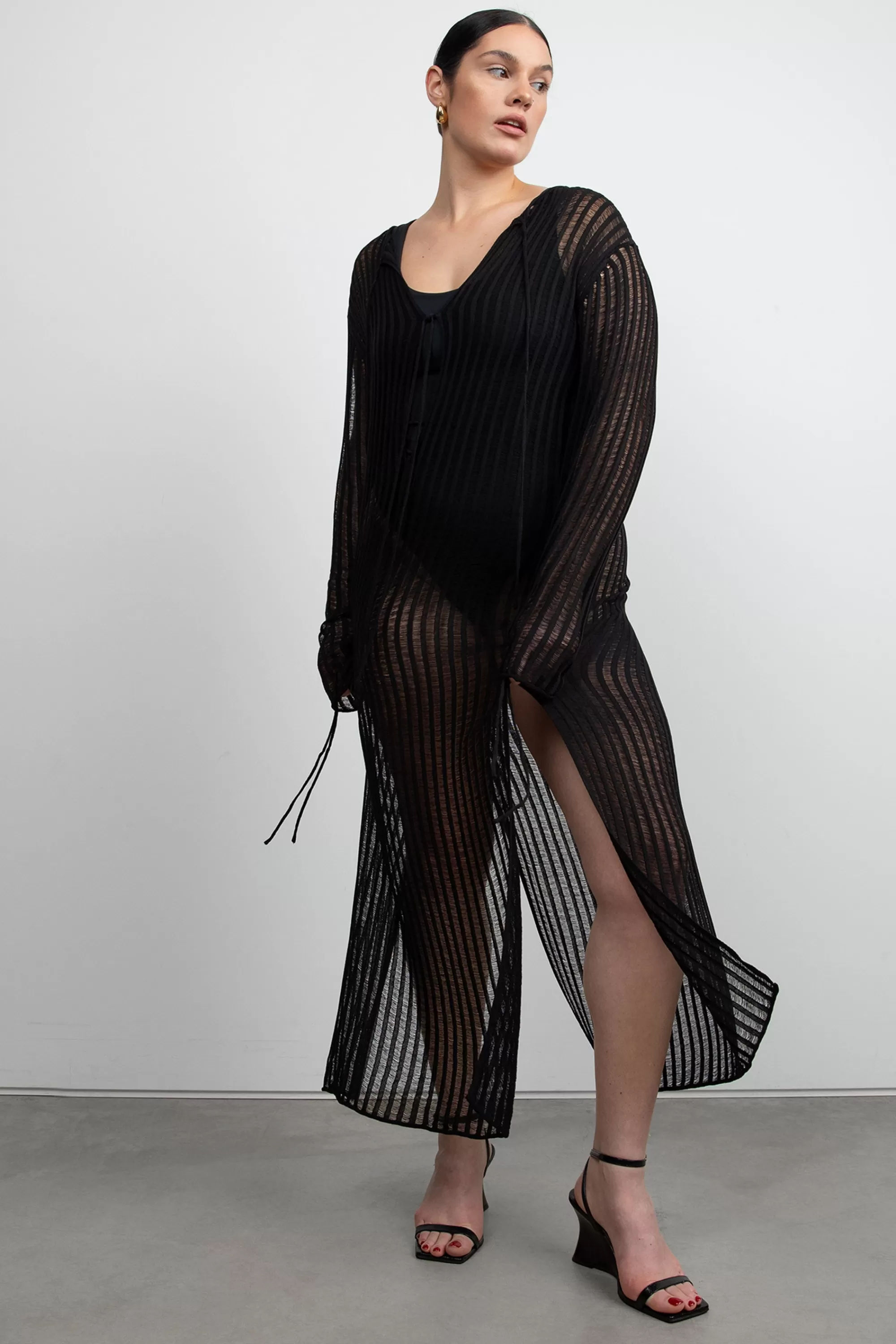 OAK + FORT REVERSIBLE SHEER RIB-KNIT DRESS SWIM COVERUP | Women Dresses