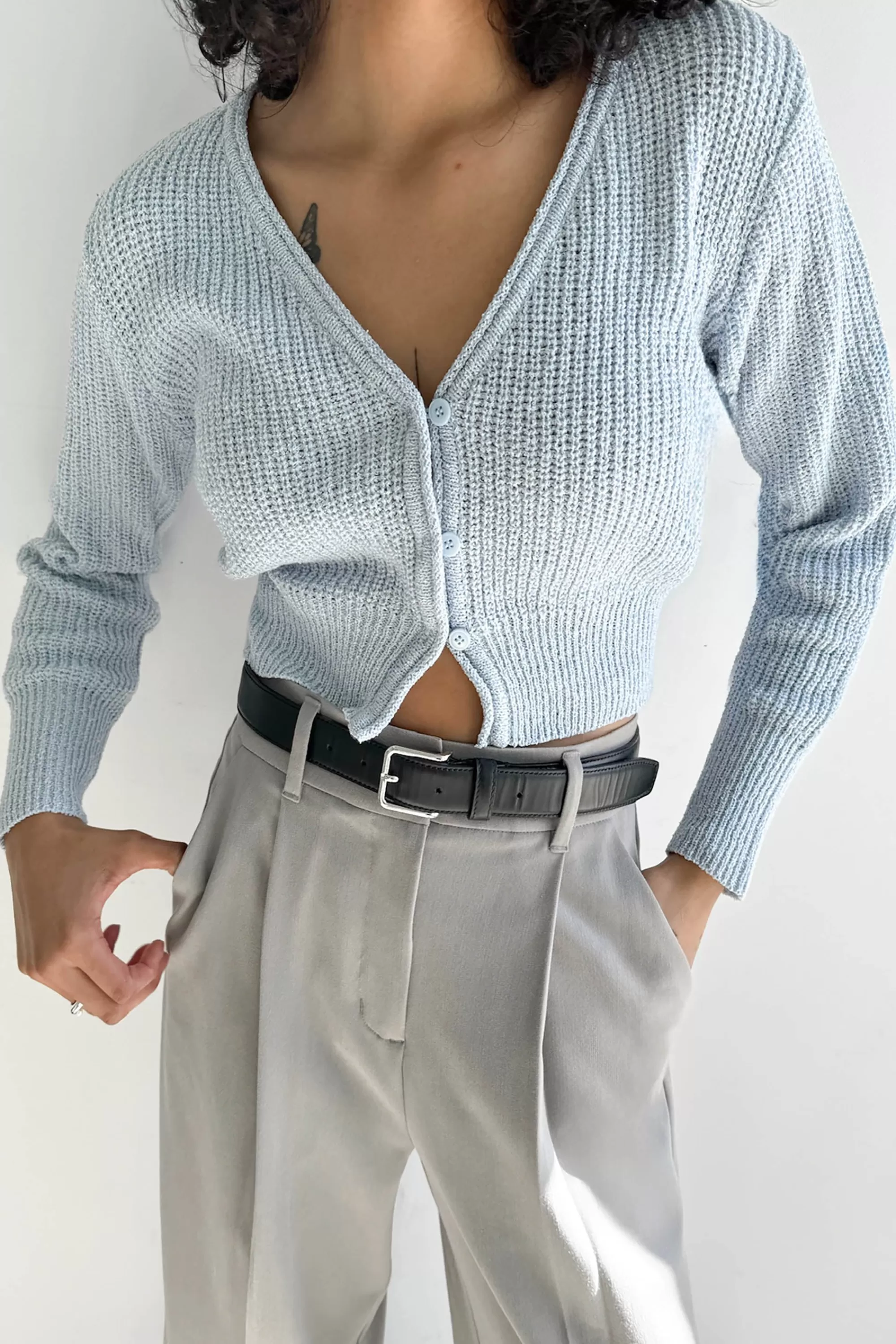 OAK + FORT RIBBED BUTTON-FRONT CROPPED CARDIGAN | Women Sweaters & Cardigans