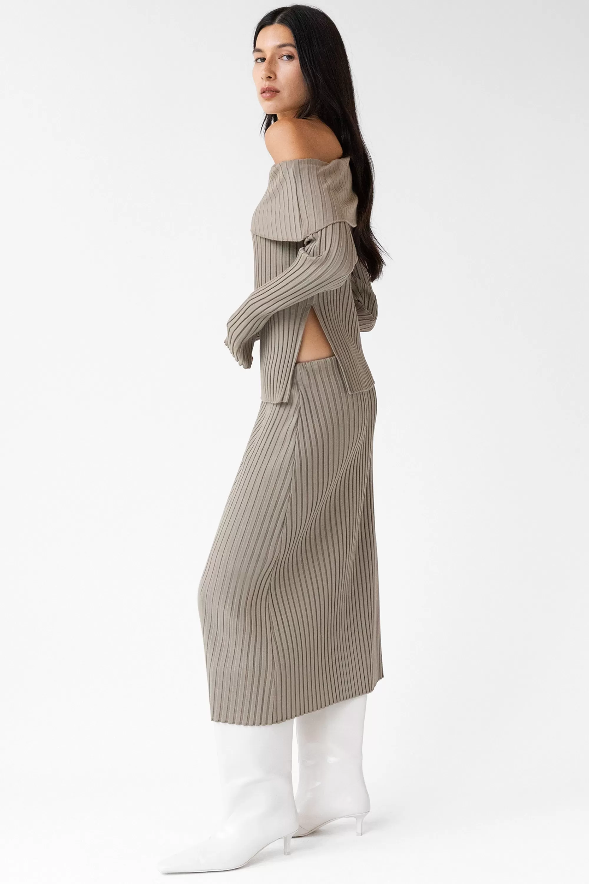 OAK + FORT RIBBED KNIT MIDI SKIRT | Women Skirts
