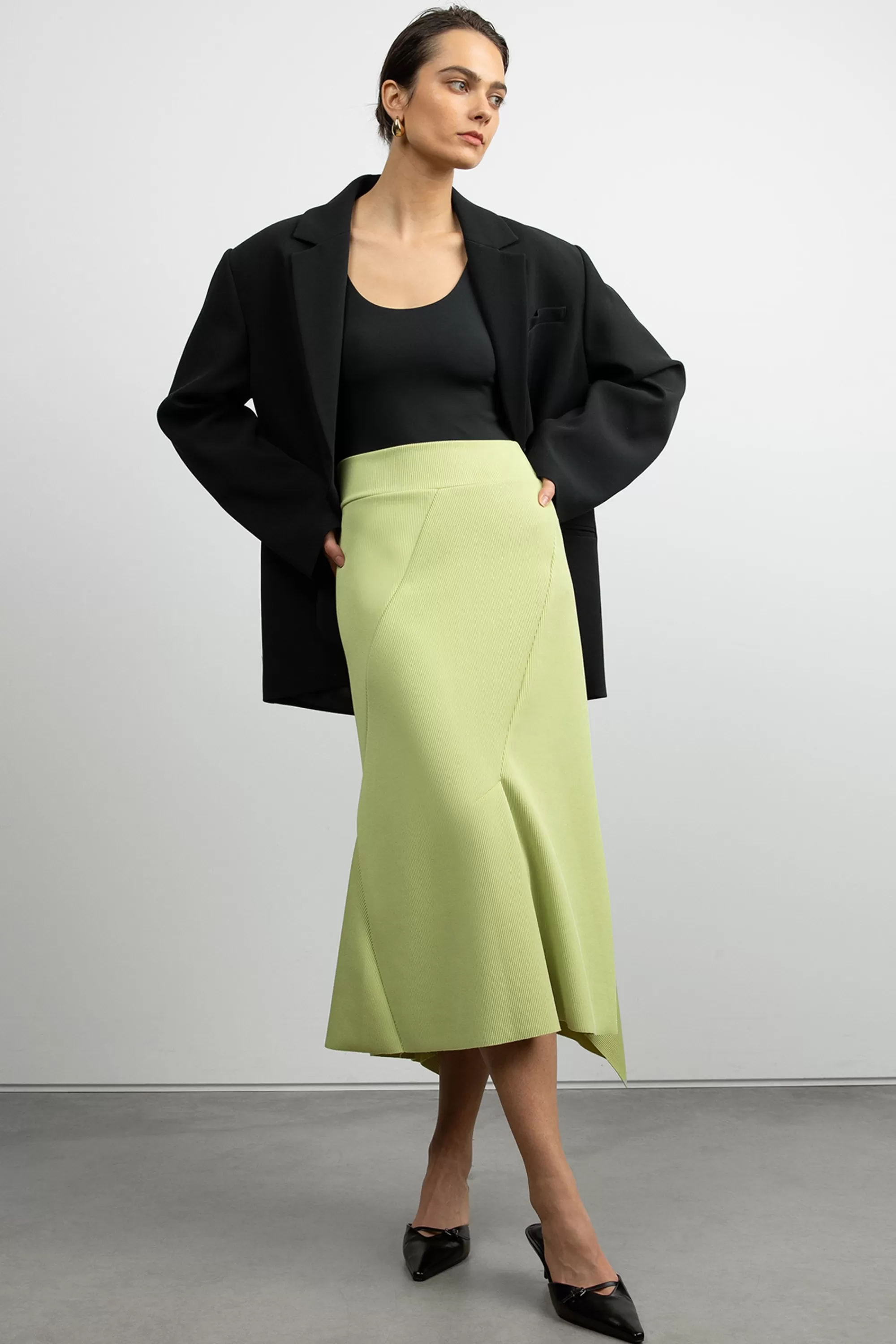 OAK + FORT RIBBED MIDI SKIRT | Women Skirts