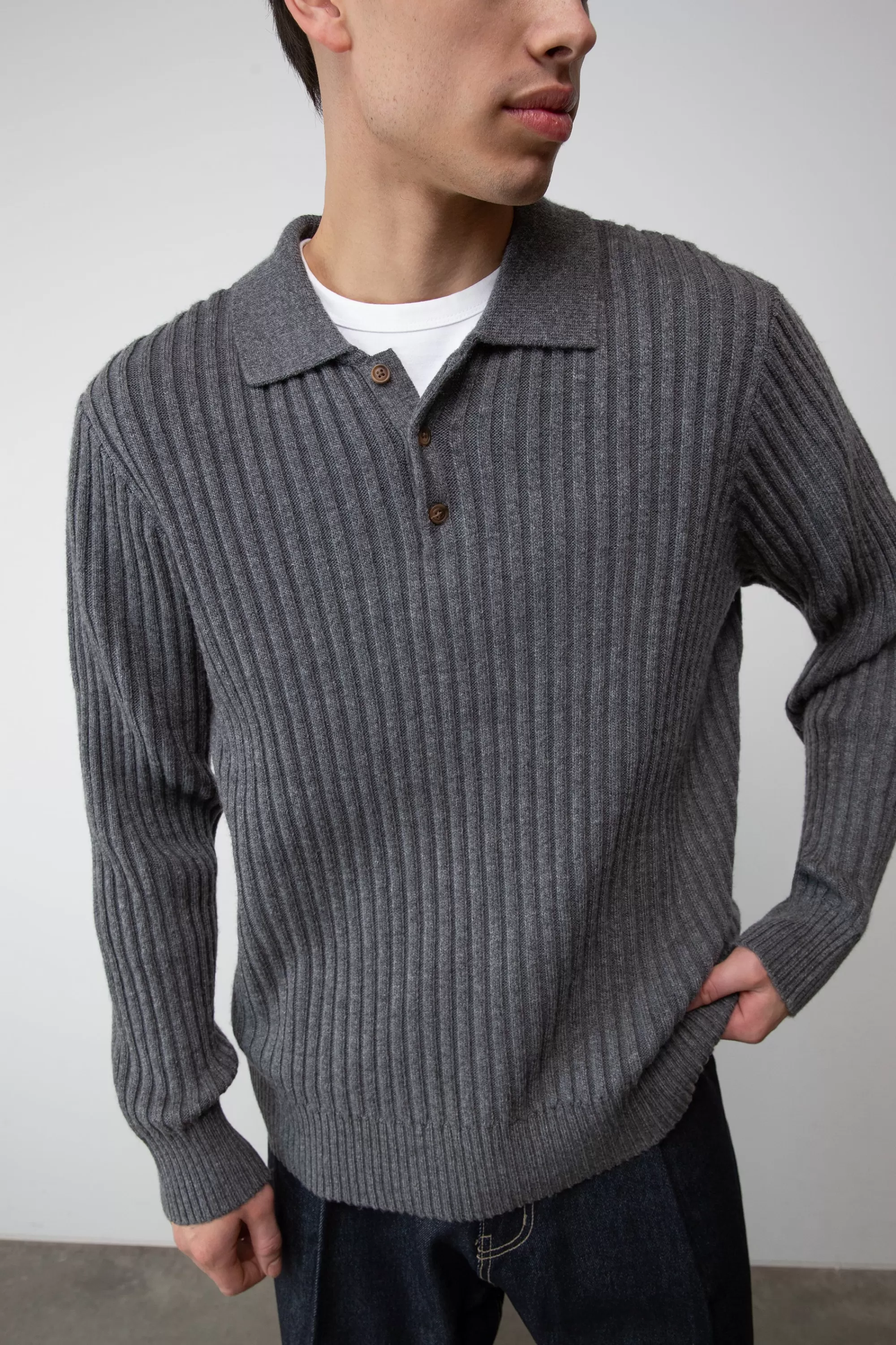 OAK + FORT RIBBED POLO SWEATER | Sweaters & Cardigans