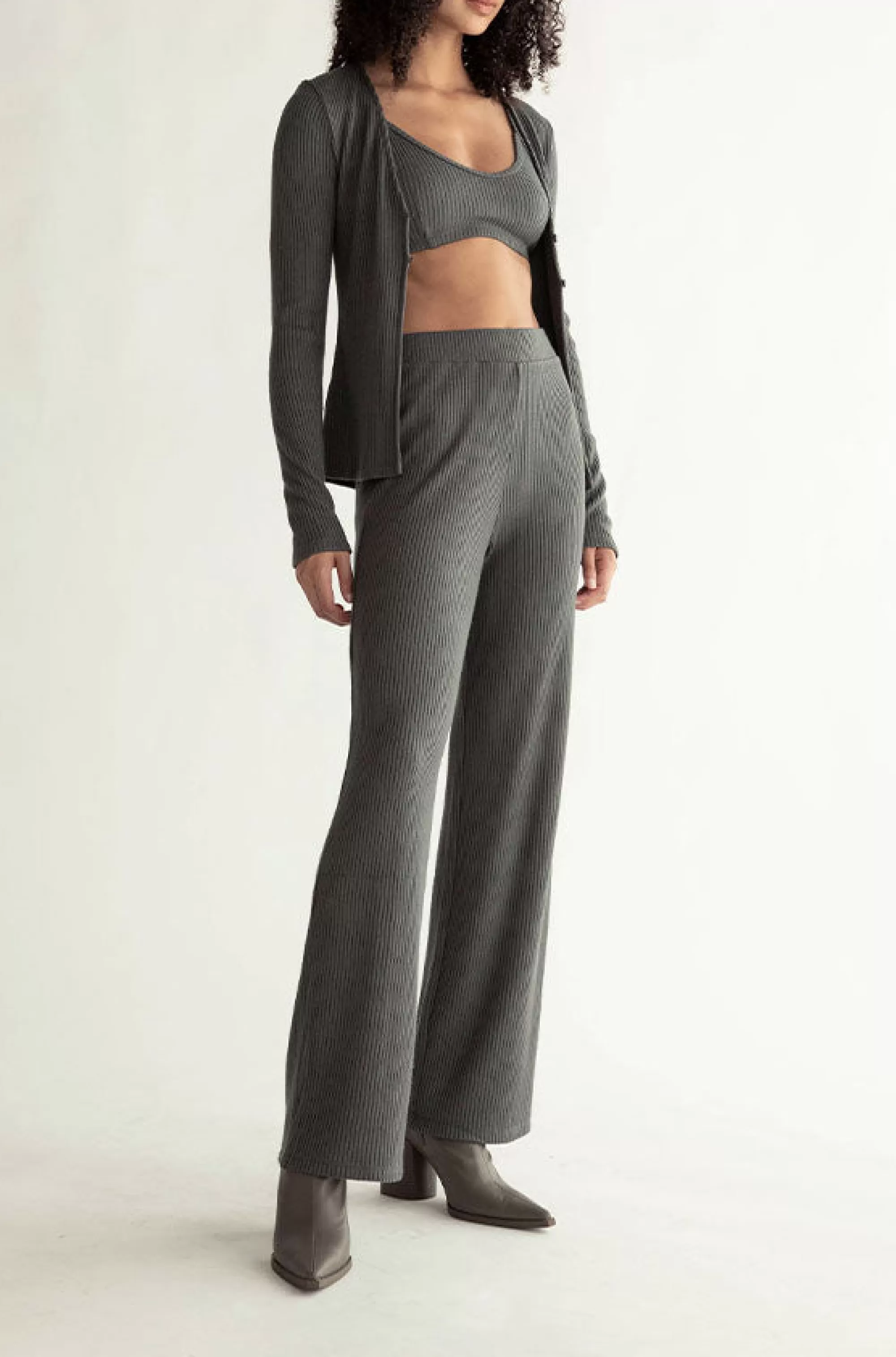 OAK + FORT RIB-KNIT STRAIGHT LEG PANT | Women Pants