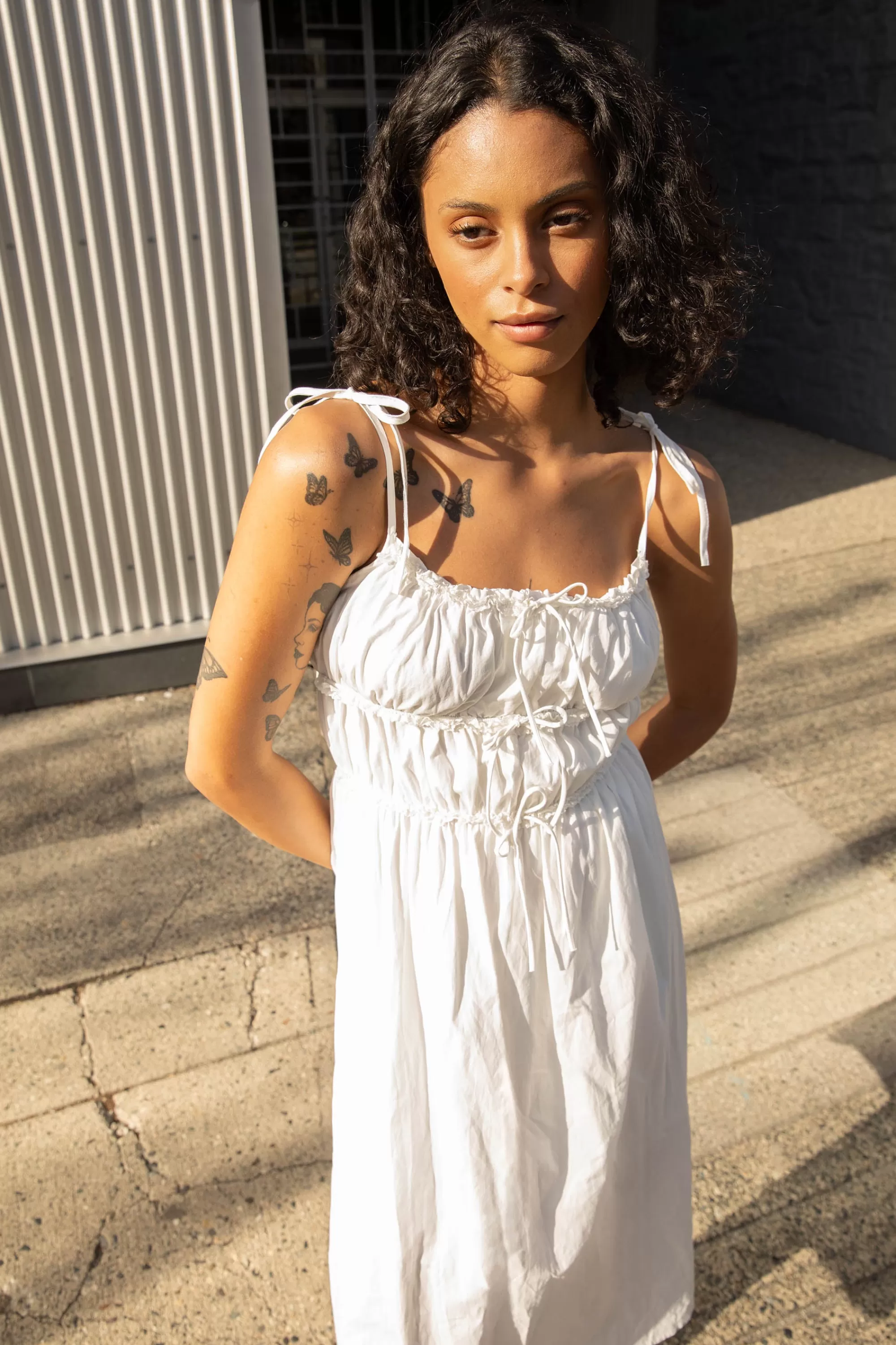 OAK + FORT RUCHED MIDI DRESS | Women Dresses