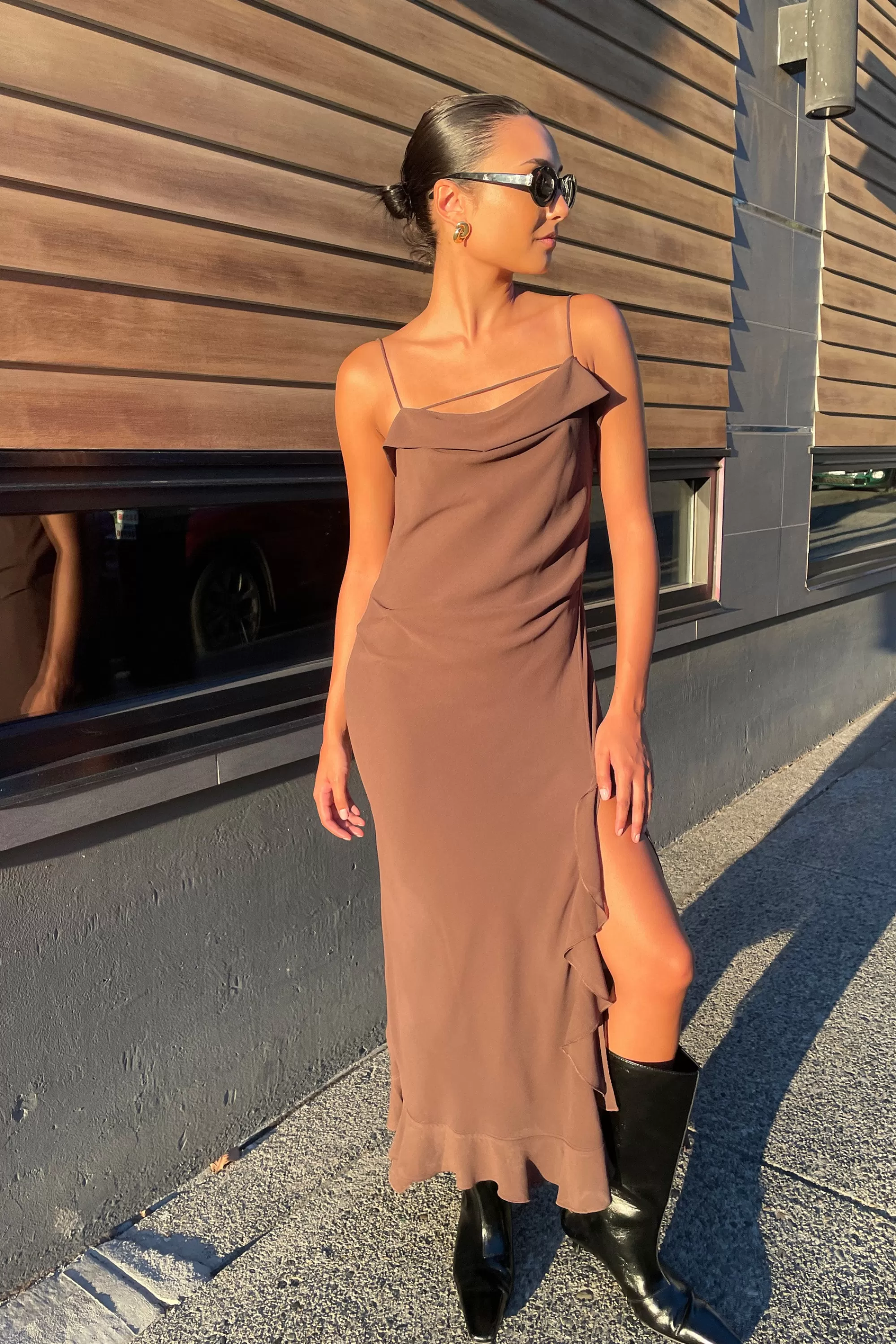 OAK + FORT RUFFLED TRIM DRESS | Women Dresses