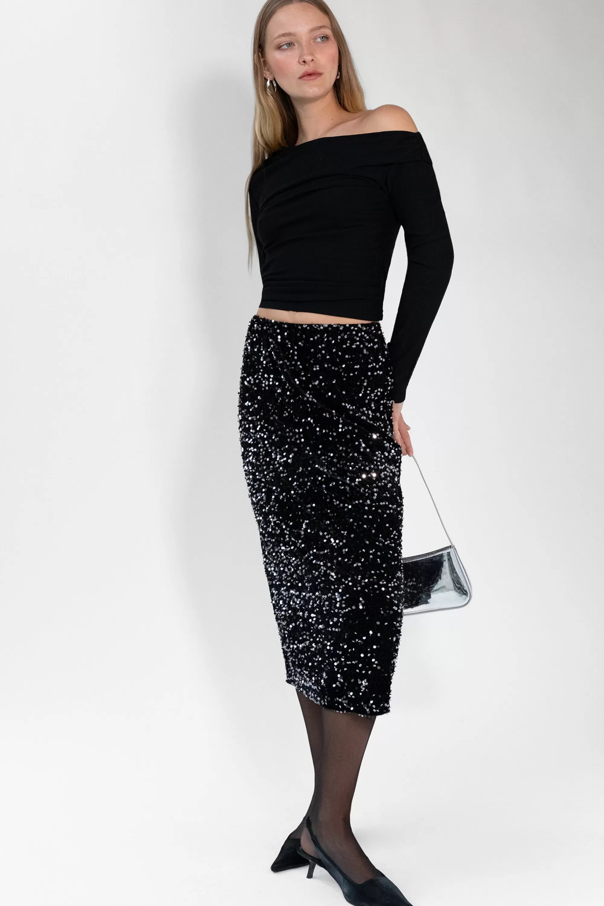 OAK + FORT SEQUIN MIDI SKIRT | Women Skirts