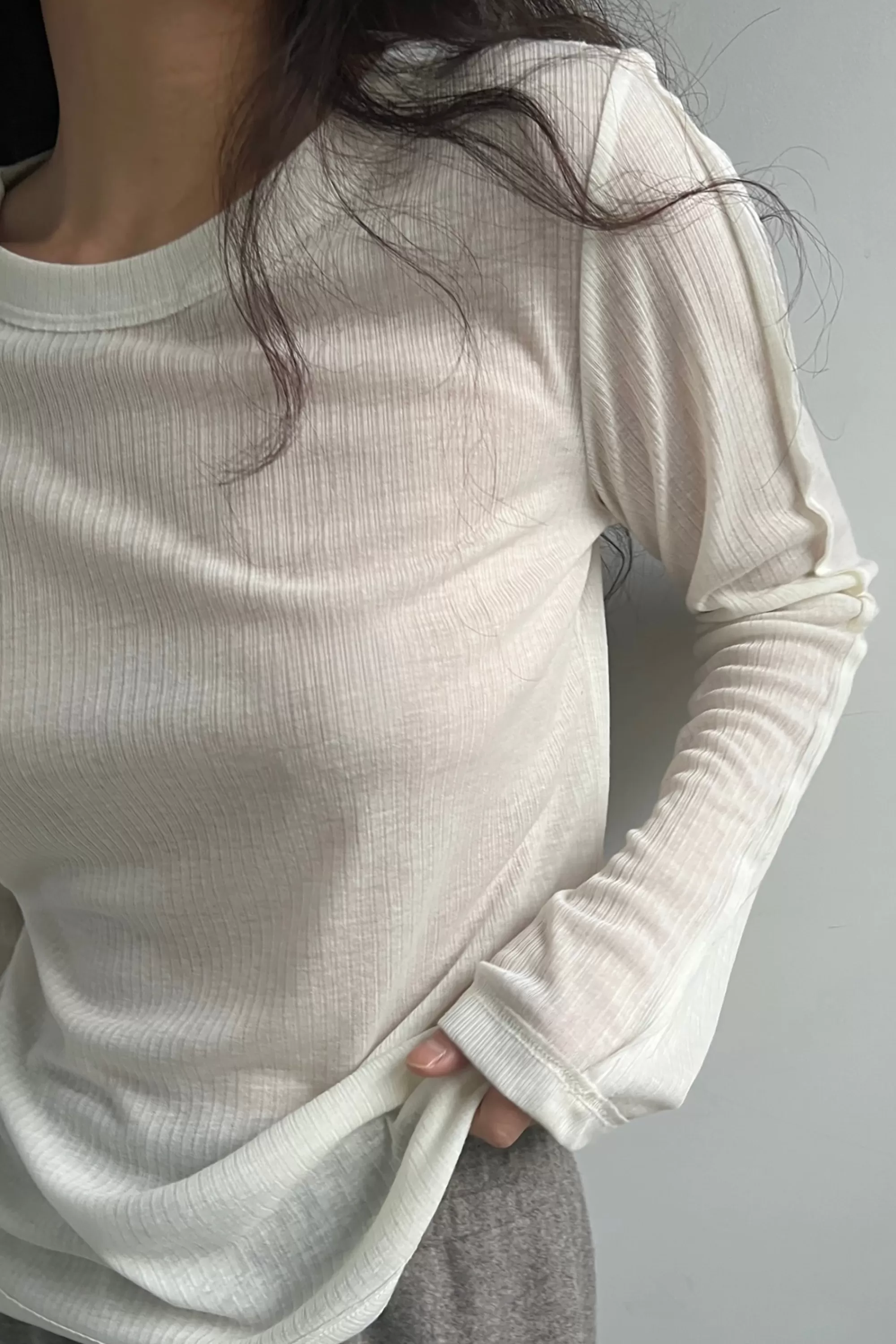 OAK + FORT SHEER CREWNECK LONG SLEEVE TOP | Women Tops