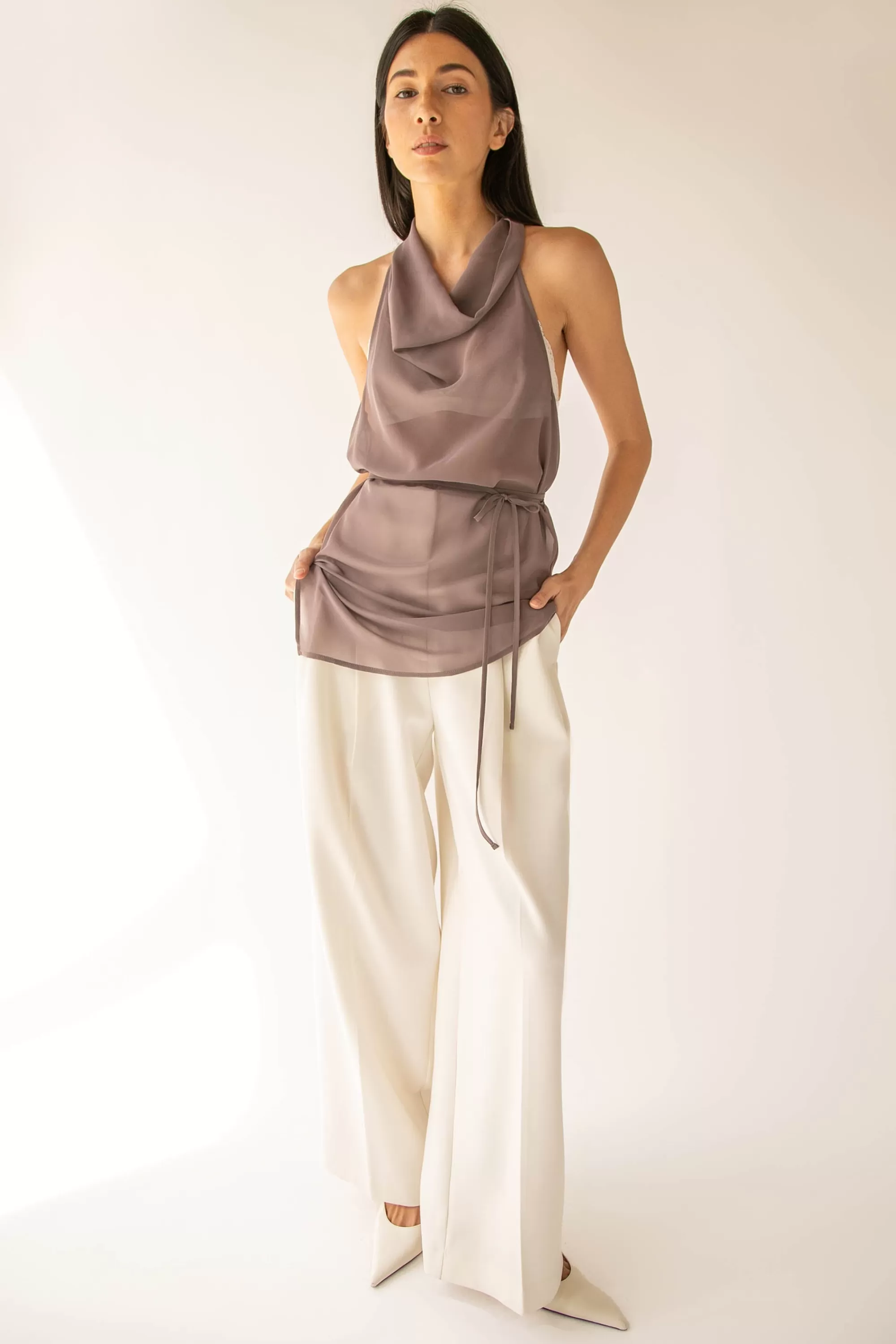 OAK + FORT SHEER HALTER TOP | Women Tops