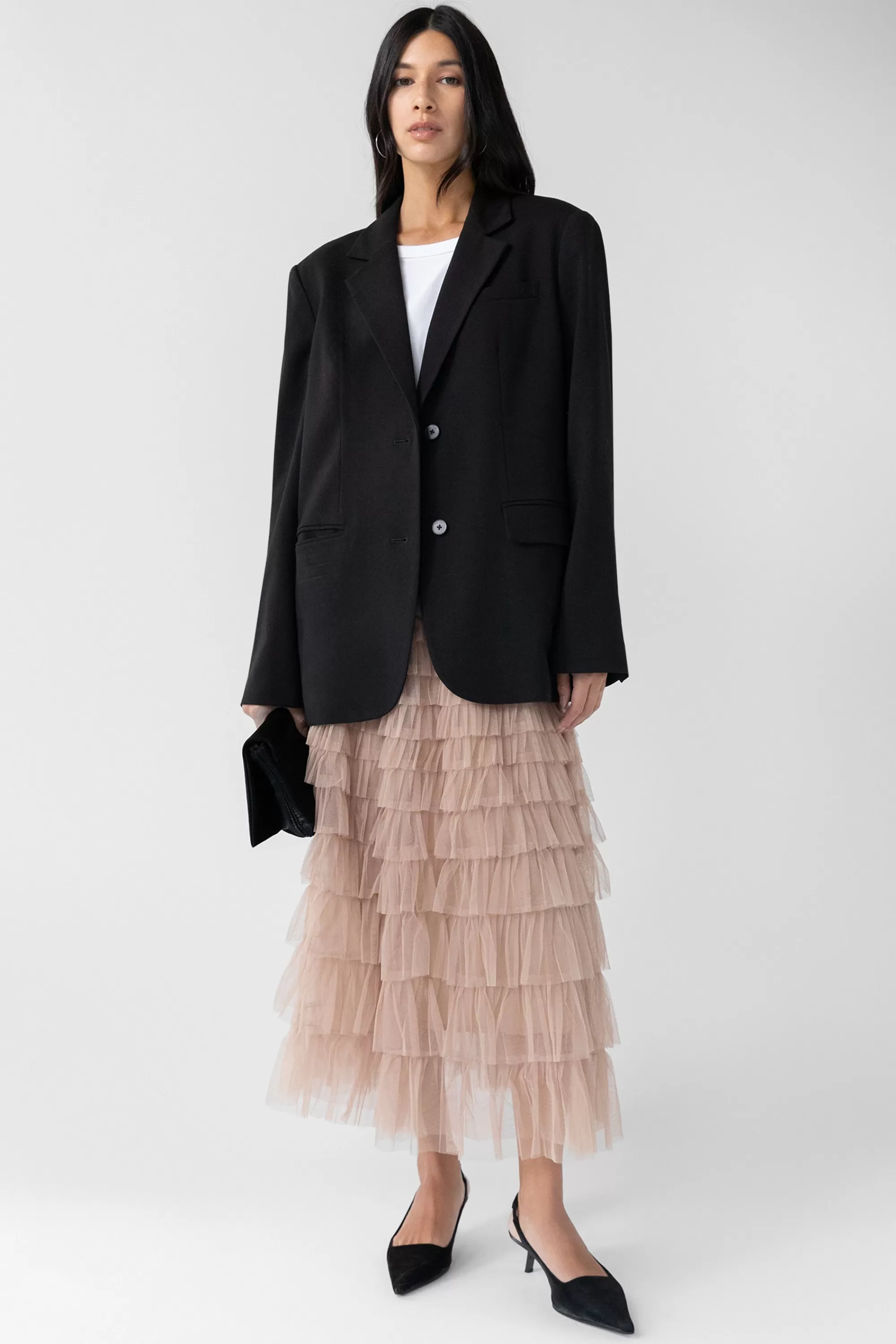 OAK + FORT SHEER TIERED MAXI SKIRT | Women Skirts