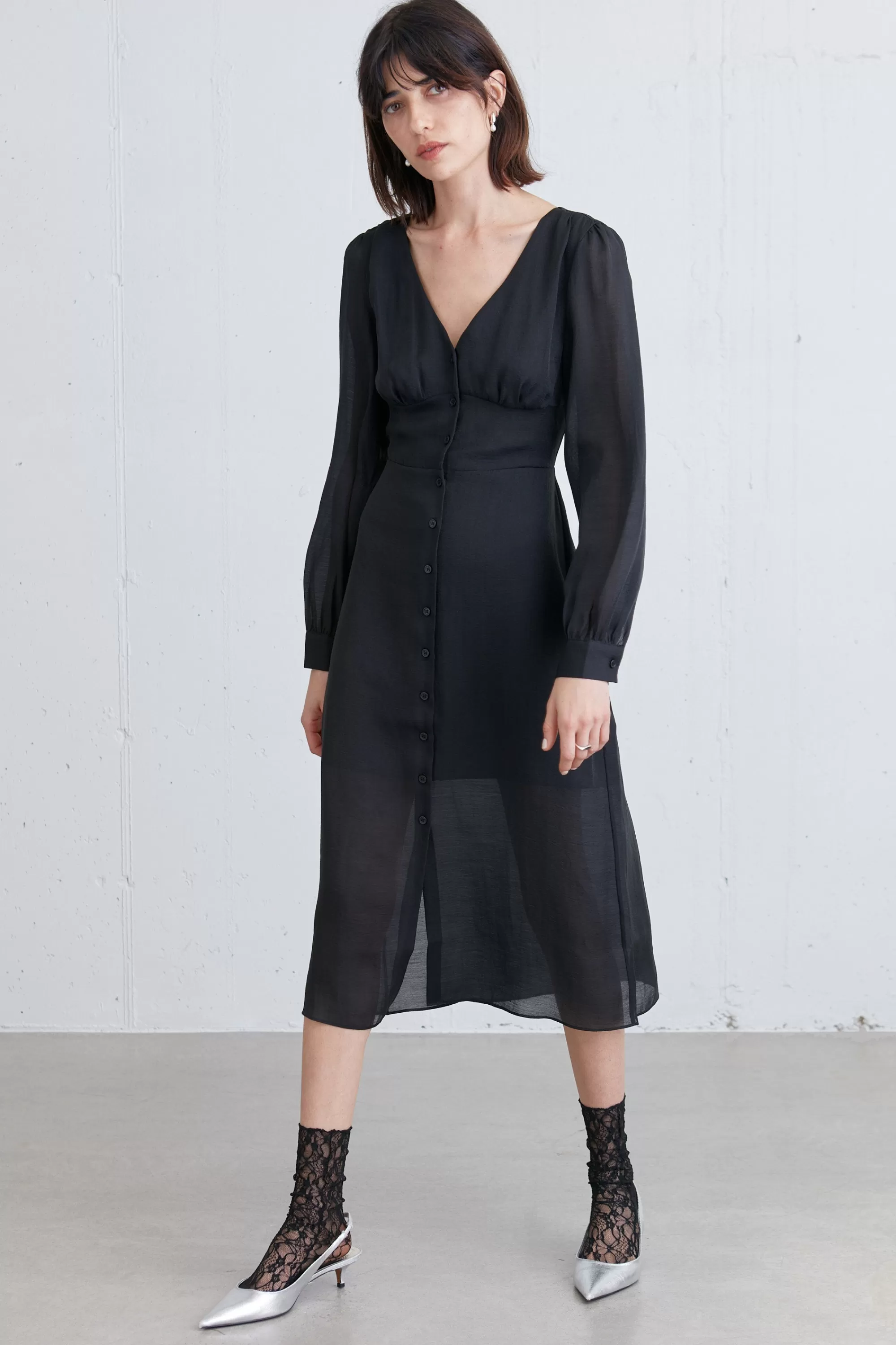 OAK + FORT SHIRT CHIFFON MIDI DRESS | Women Dresses