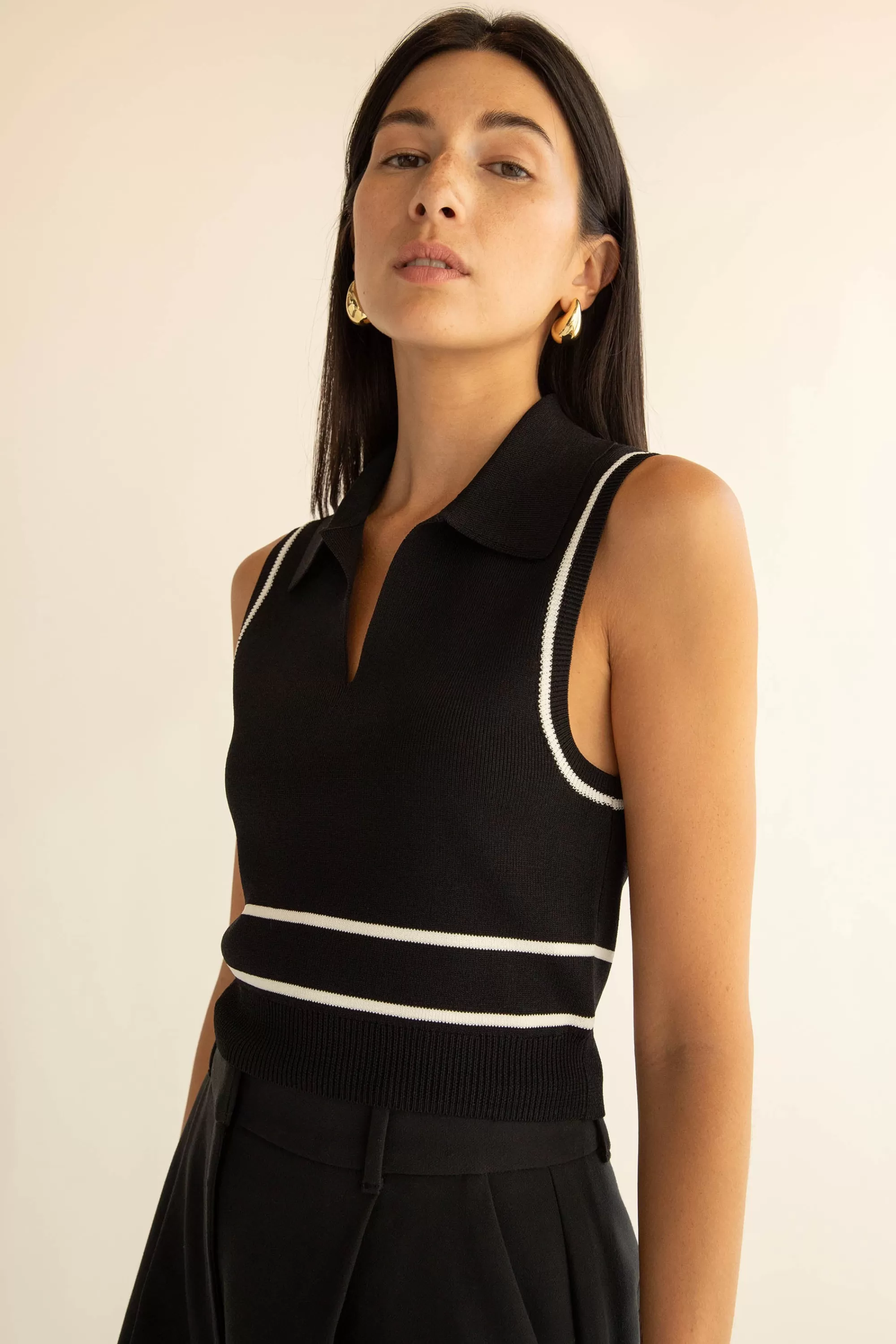 OAK + FORT SLEEVELESS COLLARED KNIT TANK | Women Tops | Sweaters & Cardigans
