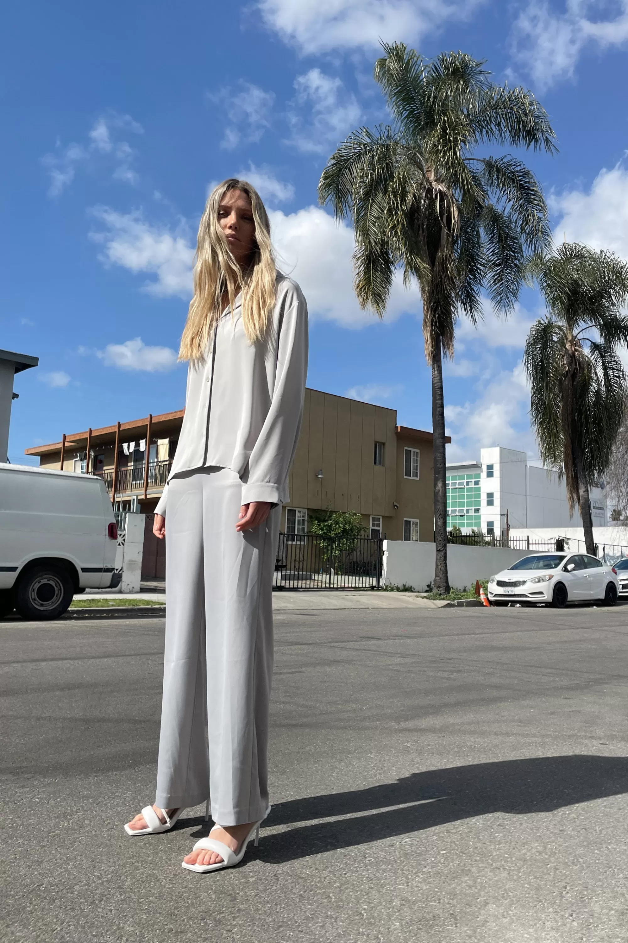 OAK + FORT STRAIGHT SATIN PANT | Women Pants