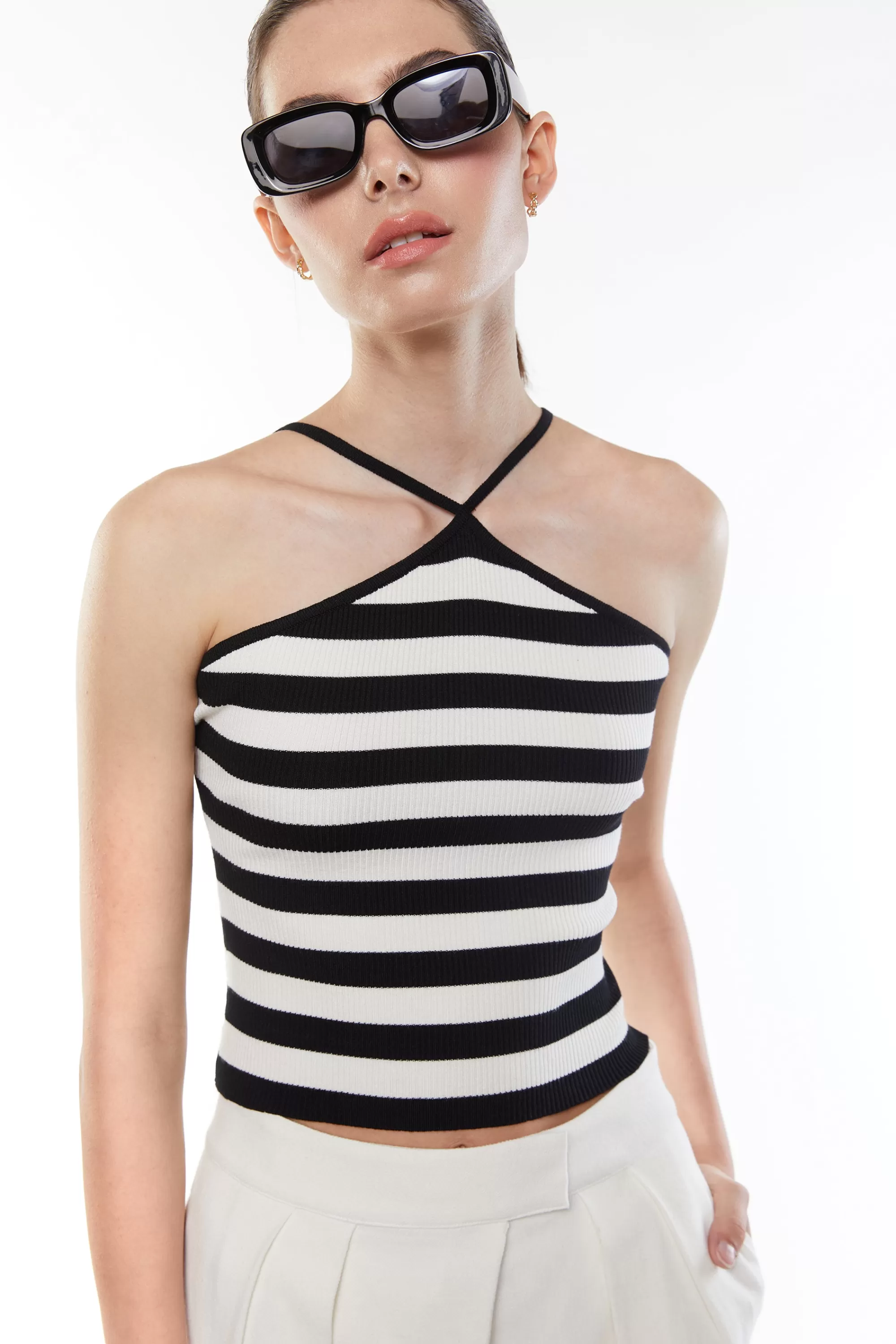 OAK + FORT STRIPED HALTER TANK | Women Tops