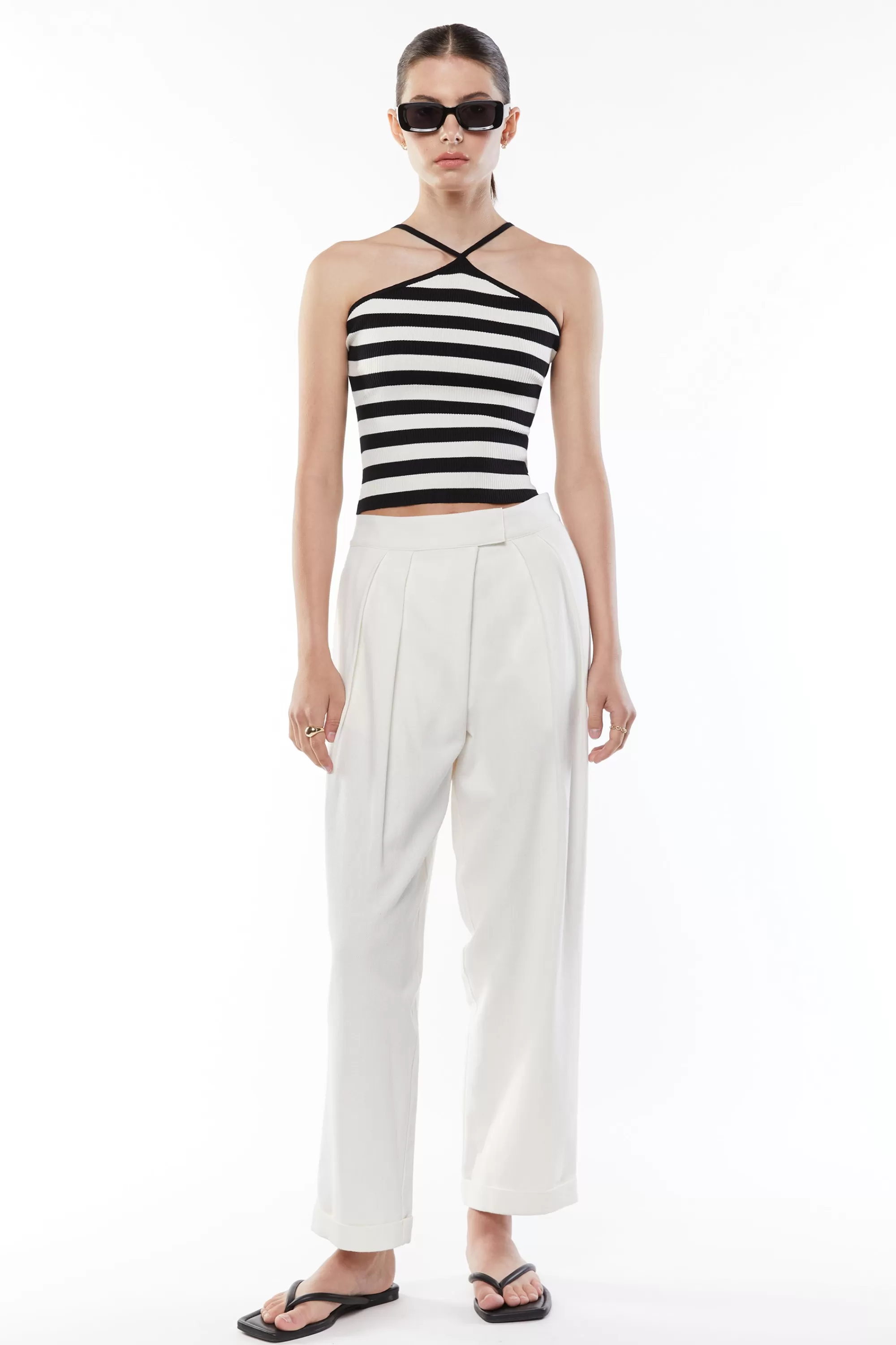 OAK + FORT STRIPED HALTER TANK | Women Tops