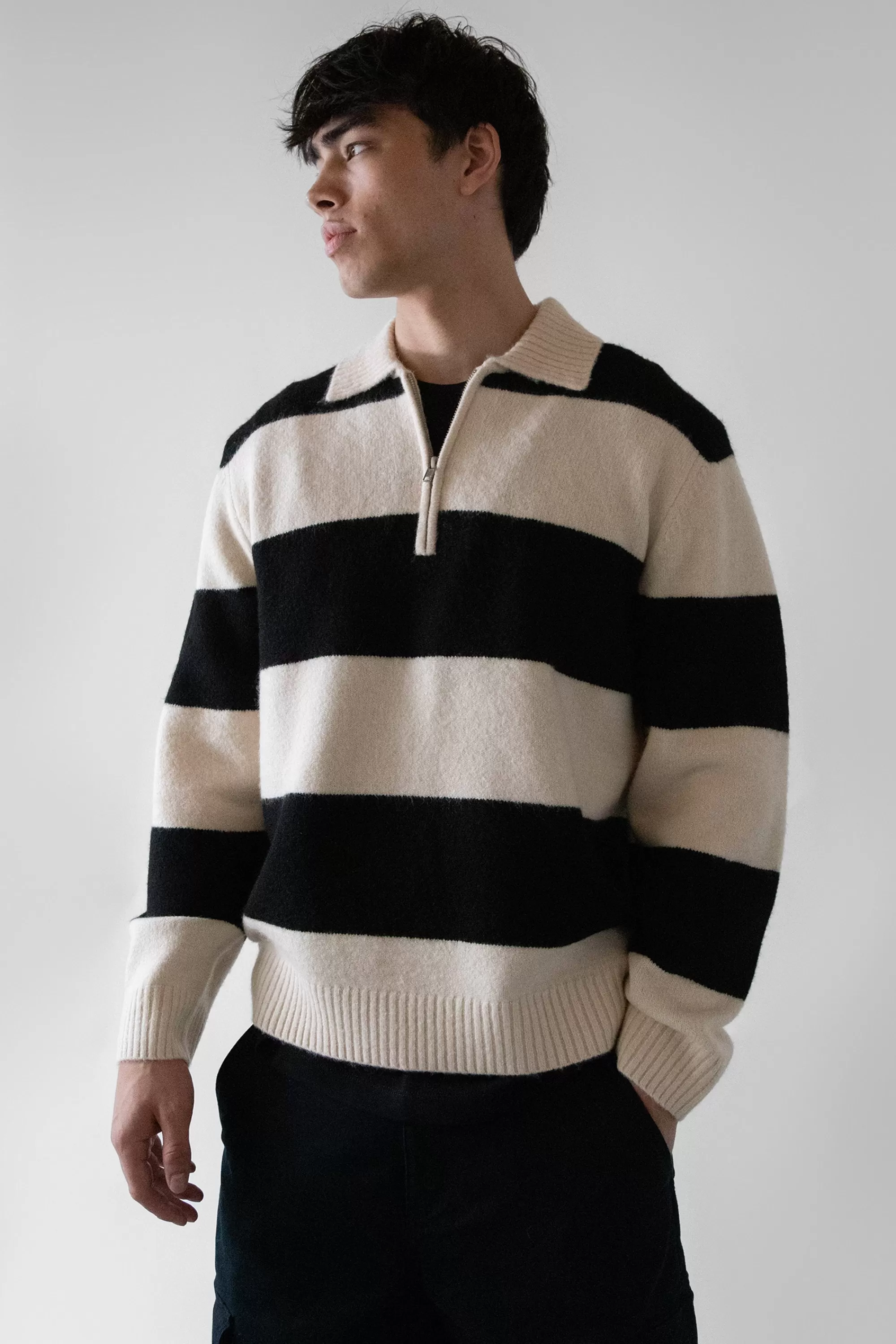 OAK + FORT STRIPED RUGBY POLO SWEATER | Sweaters & Cardigans