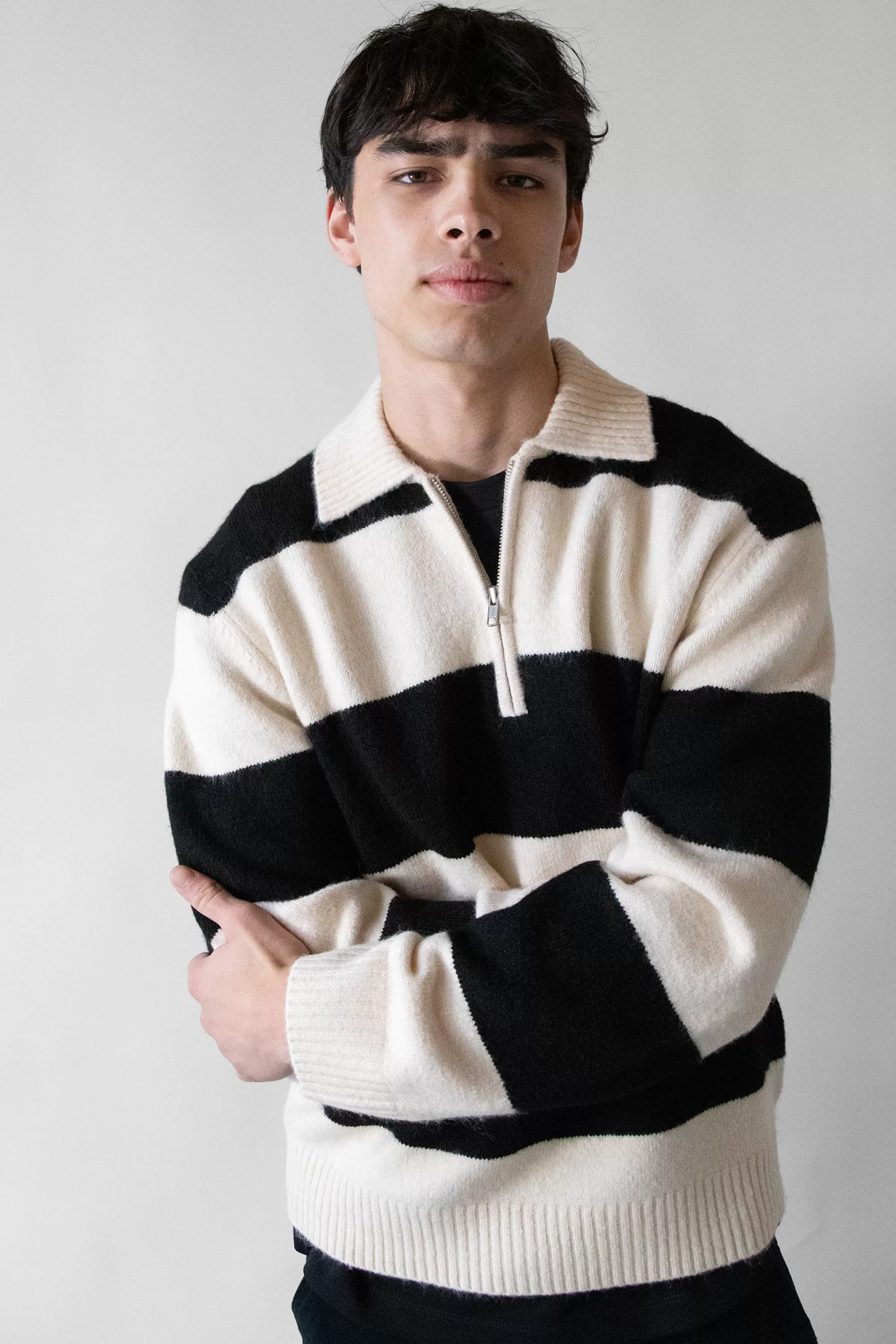OAK + FORT STRIPED RUGBY POLO SWEATER | Sweaters & Cardigans