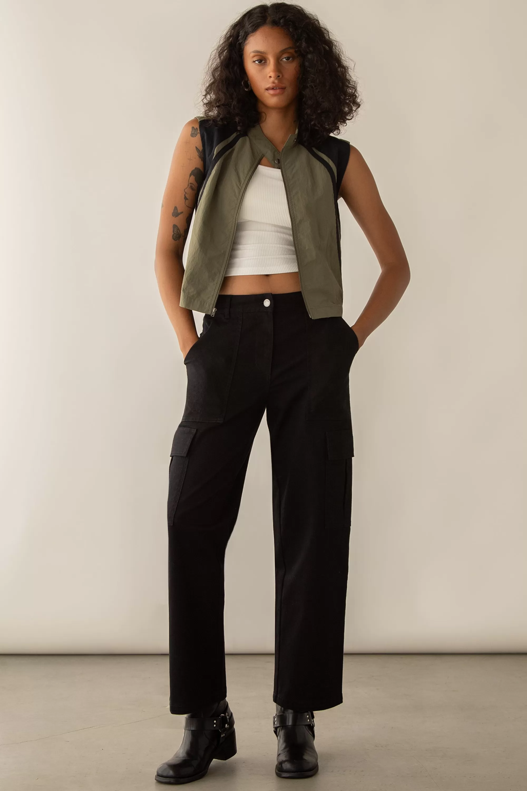 OAK + FORT TWILL WIDE LEG CARGO PANT | Women Pants