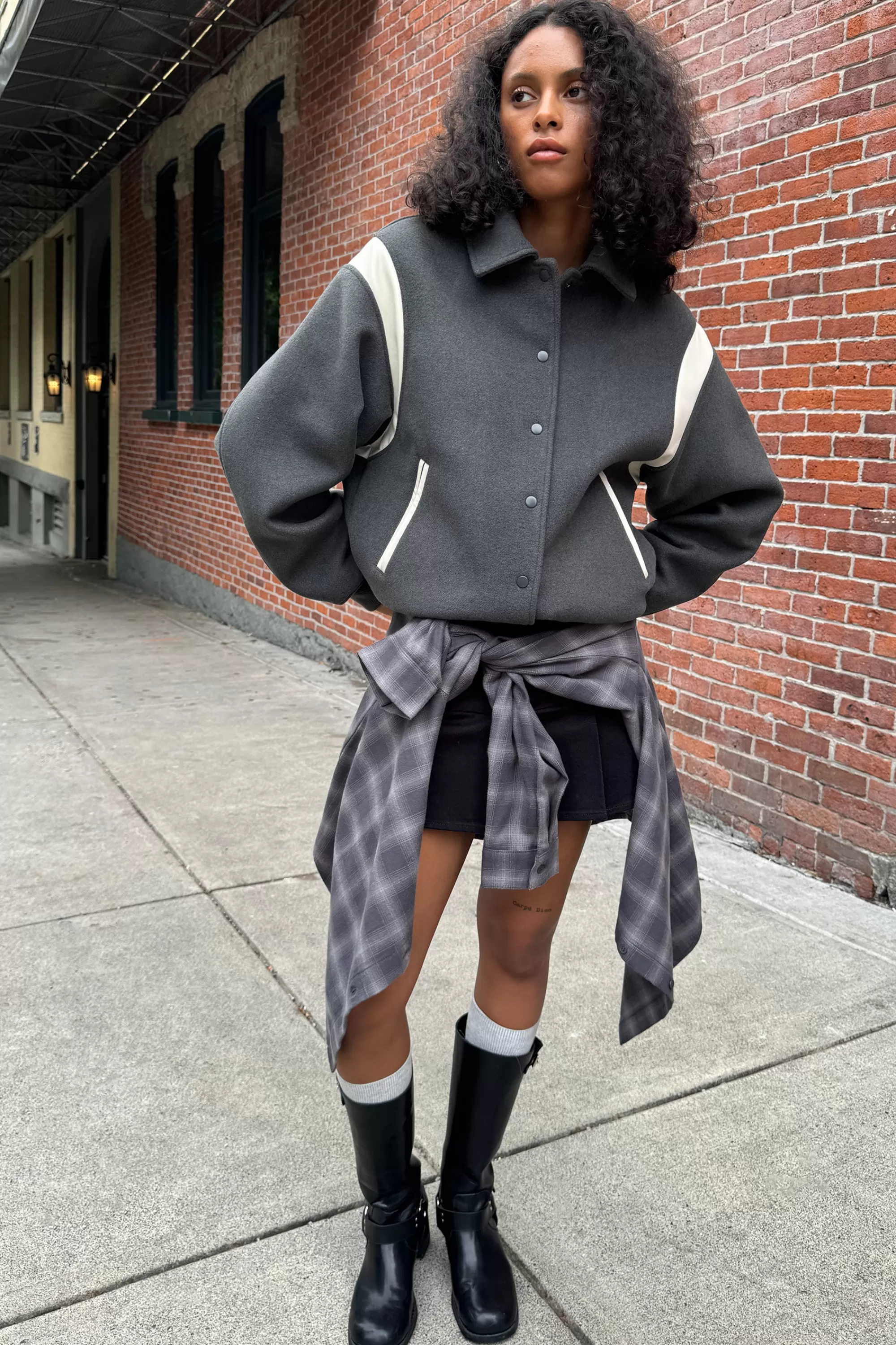 OAK + FORT VARSITY WOOL BLEND BOMBER | Women Coats & Jackets