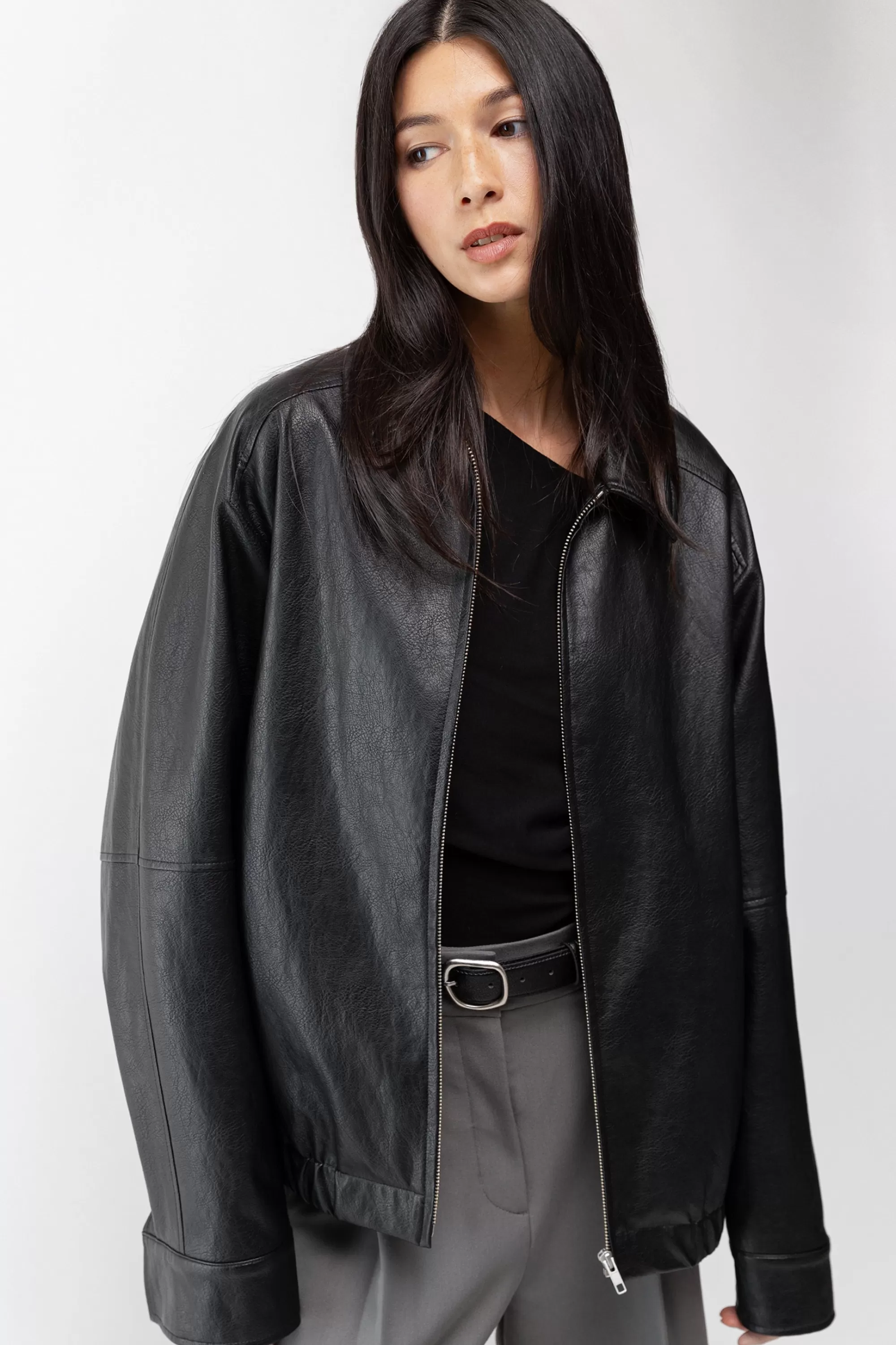 OAK + FORT VEGAN LEATHER BOMBER JACKET | Women Coats & Jackets