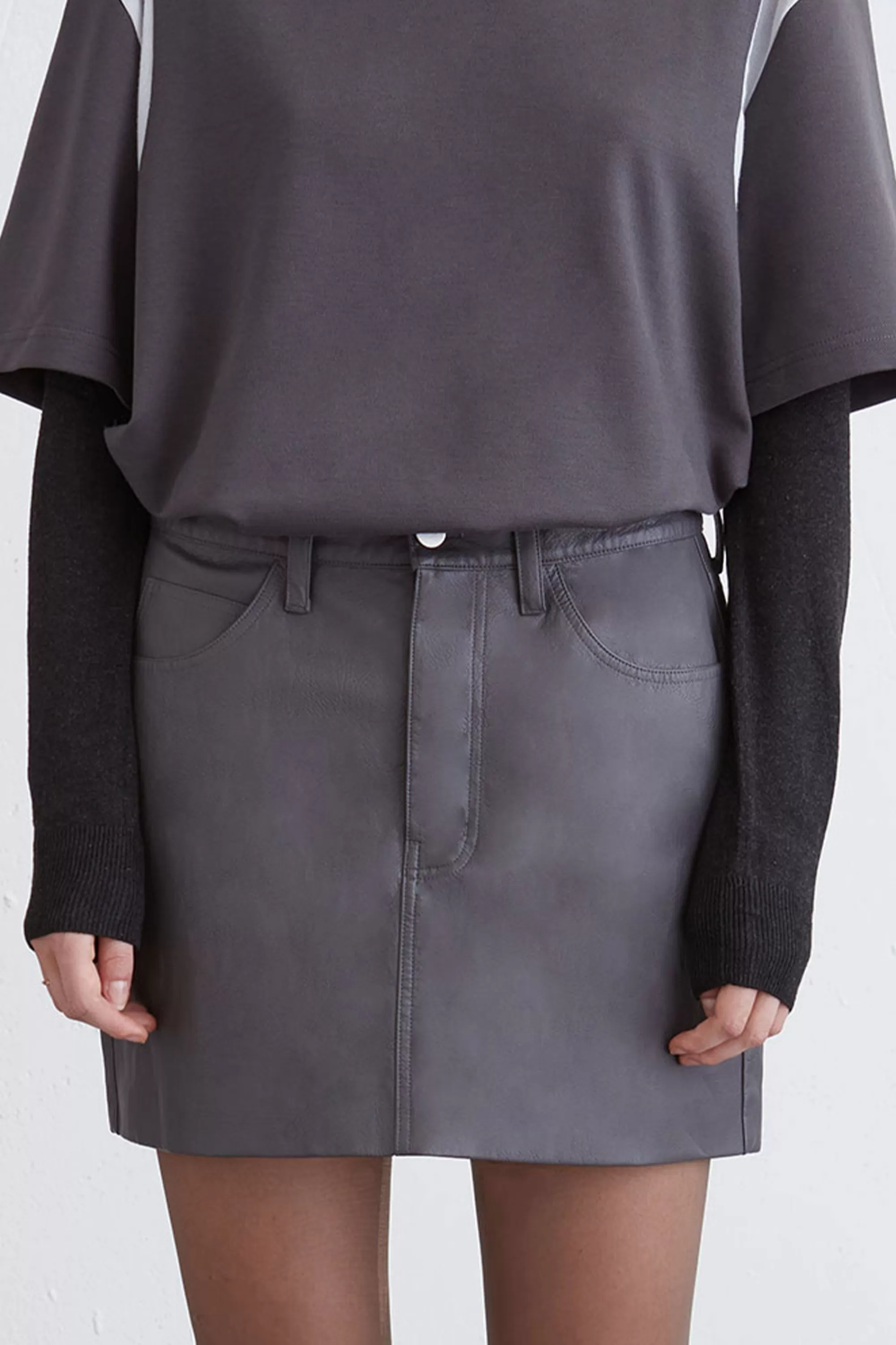 OAK + FORT VEGAN LEATHER MINI SKIRT | Women Skirts