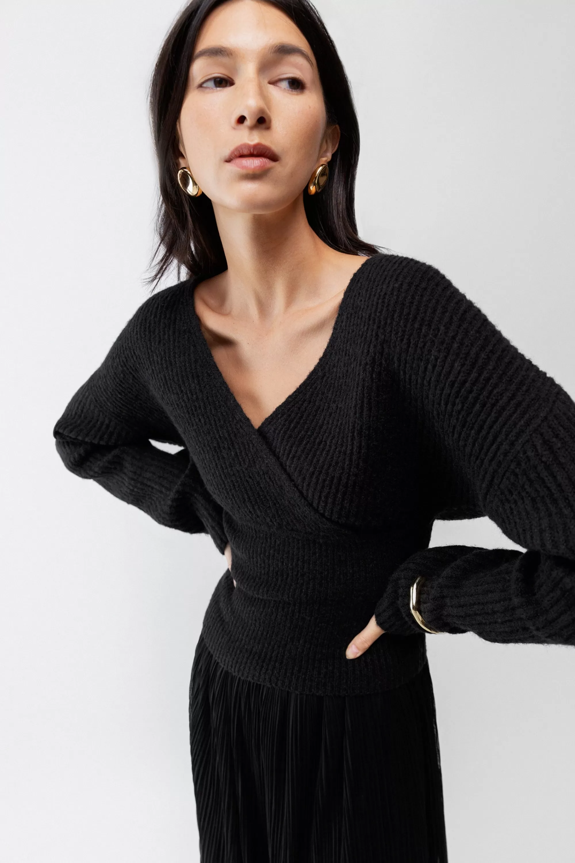 OAK + FORT V-NECK WRAP SWEATER | Women Sweaters & Cardigans