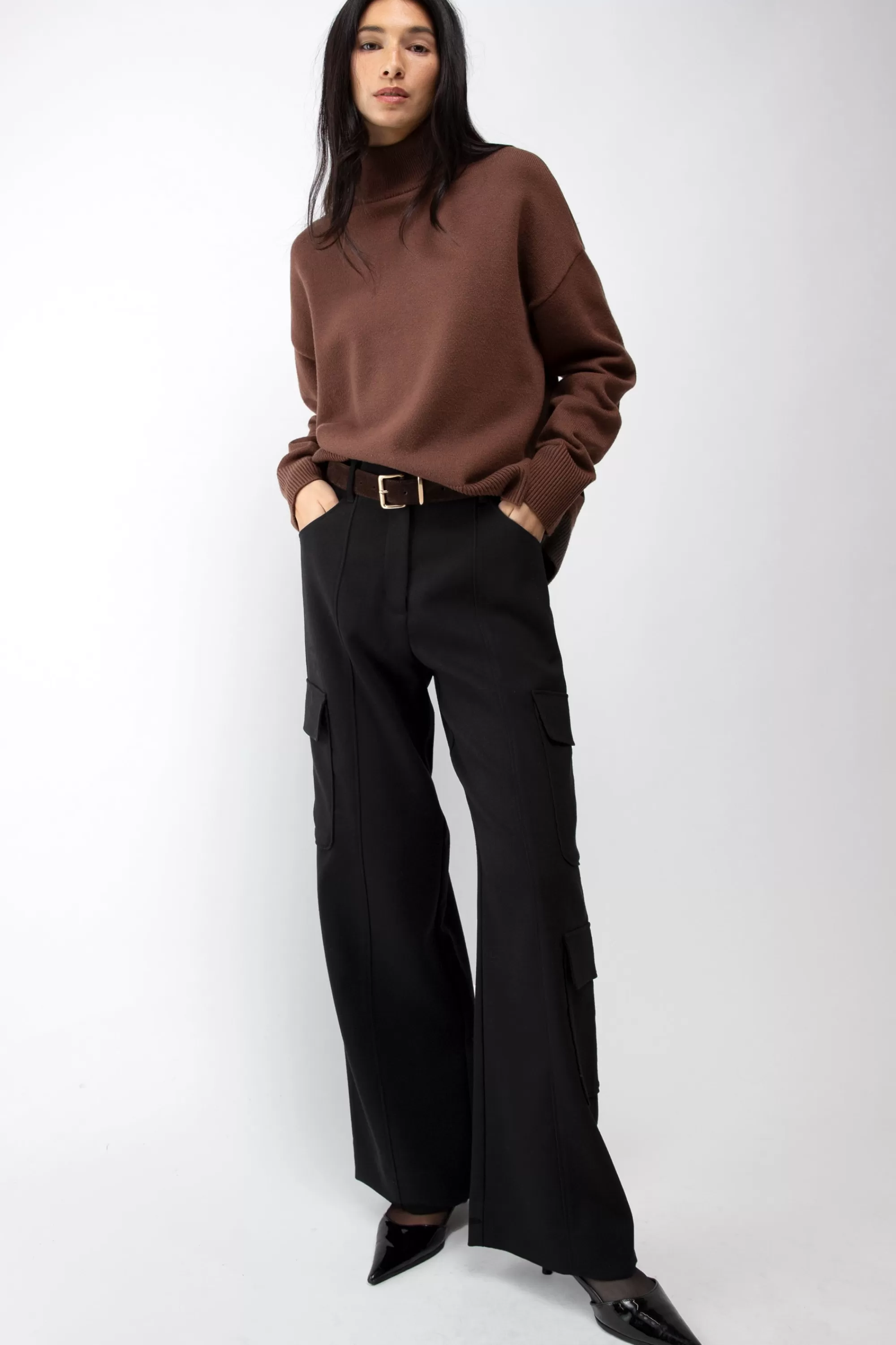 OAK + FORT WIDE LEG CARGO SUITING PANT | Women Pants