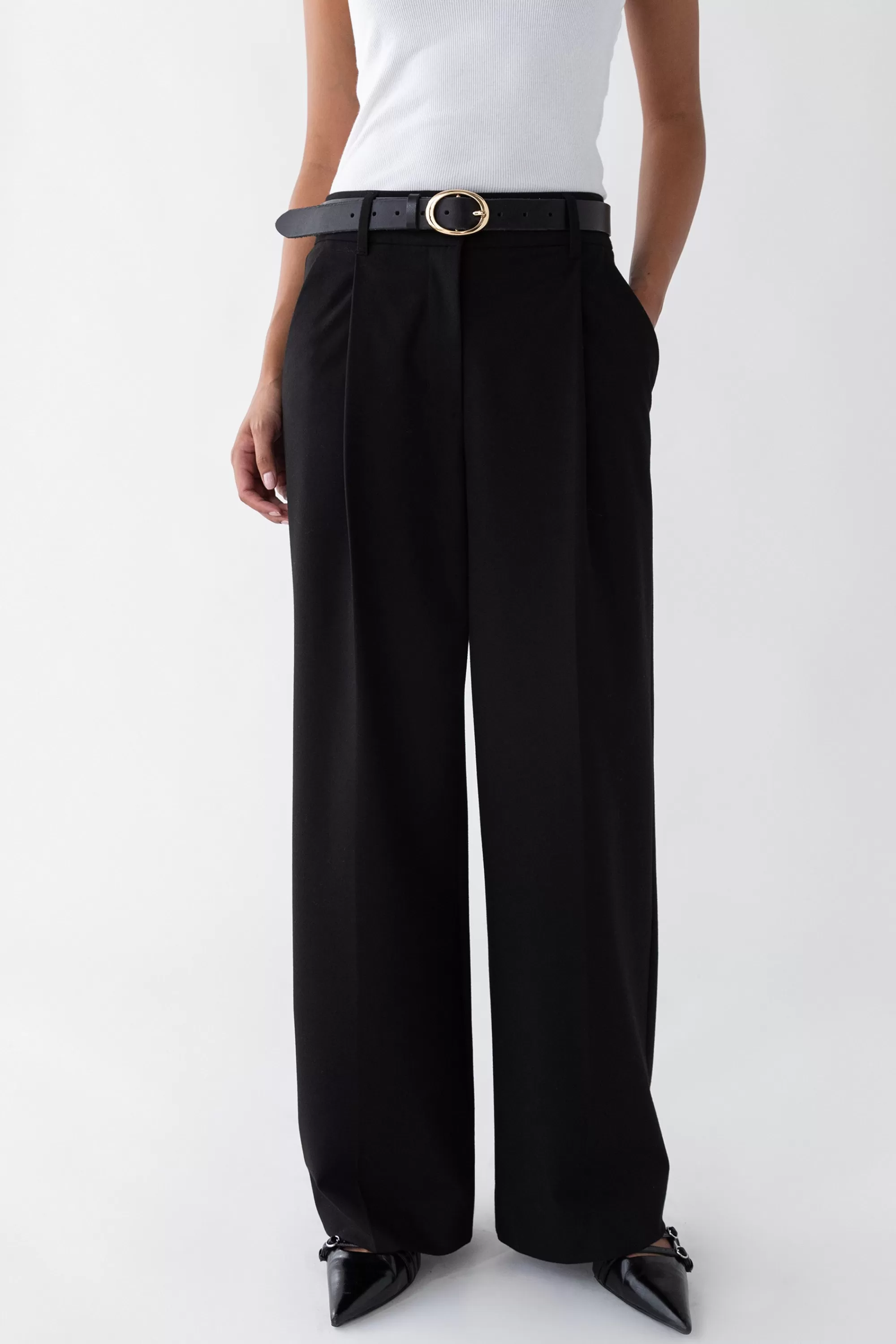 OAK + FORT WIDE LEG HIGH-RISE DRESS PANT | Women Pants