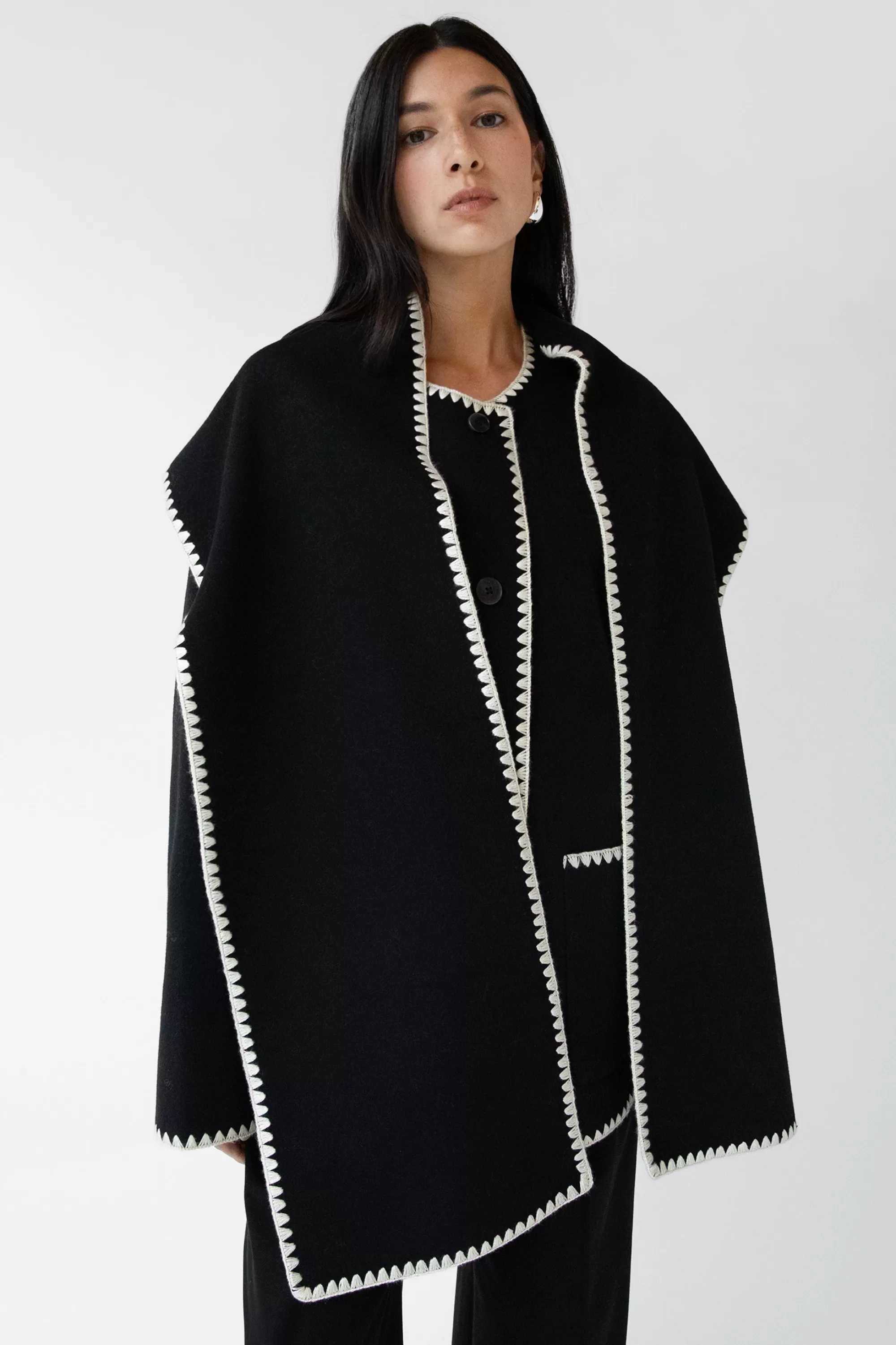 OAK + FORT WOOL-BLEND CONTRAST STITCH SCARF JACKET | Women Coats & Jackets