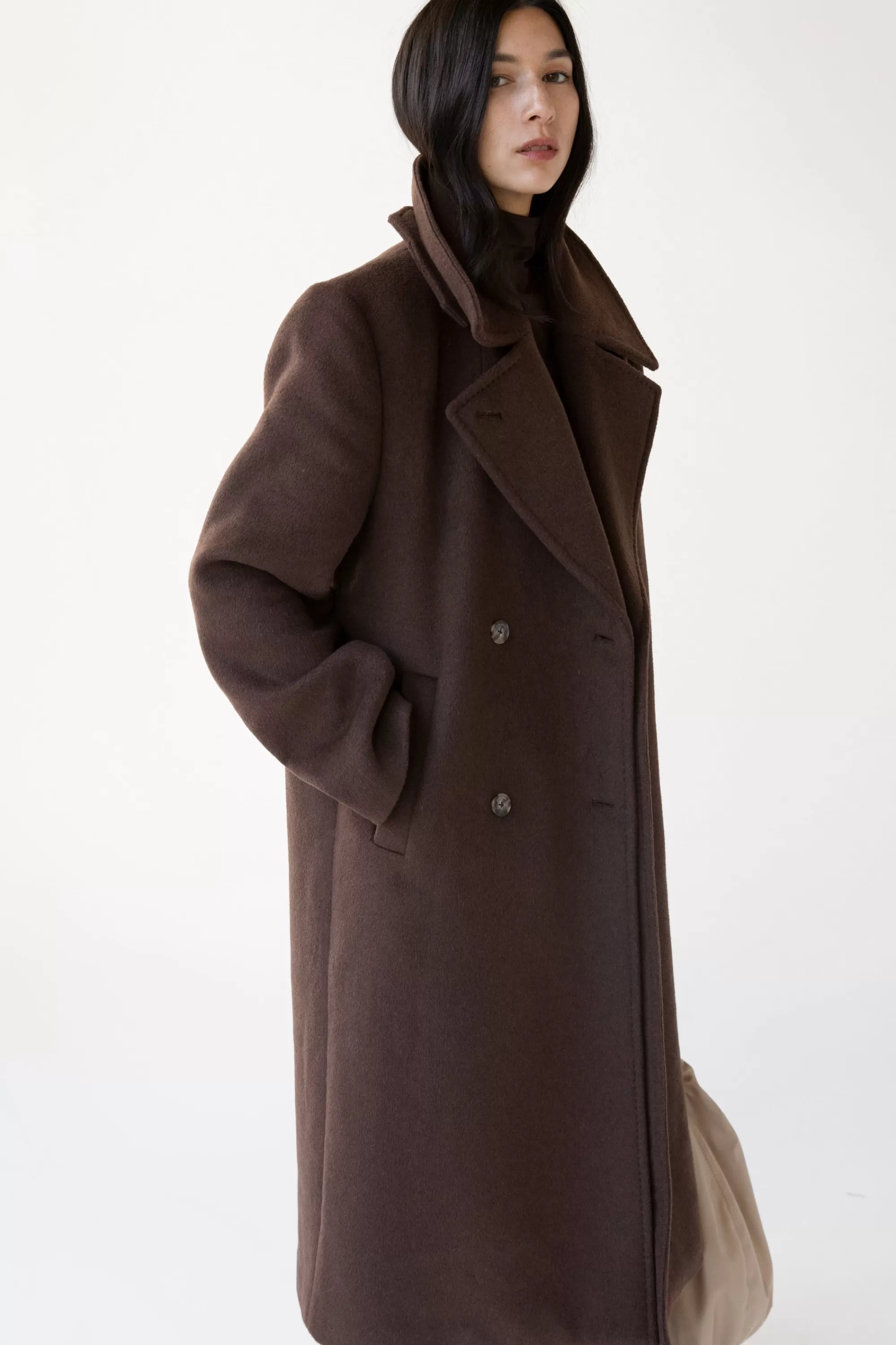 OAK + FORT WOOL-BLEND DOUBLE BREASTED COAT WITH POCKETS | Women Coats & Jackets