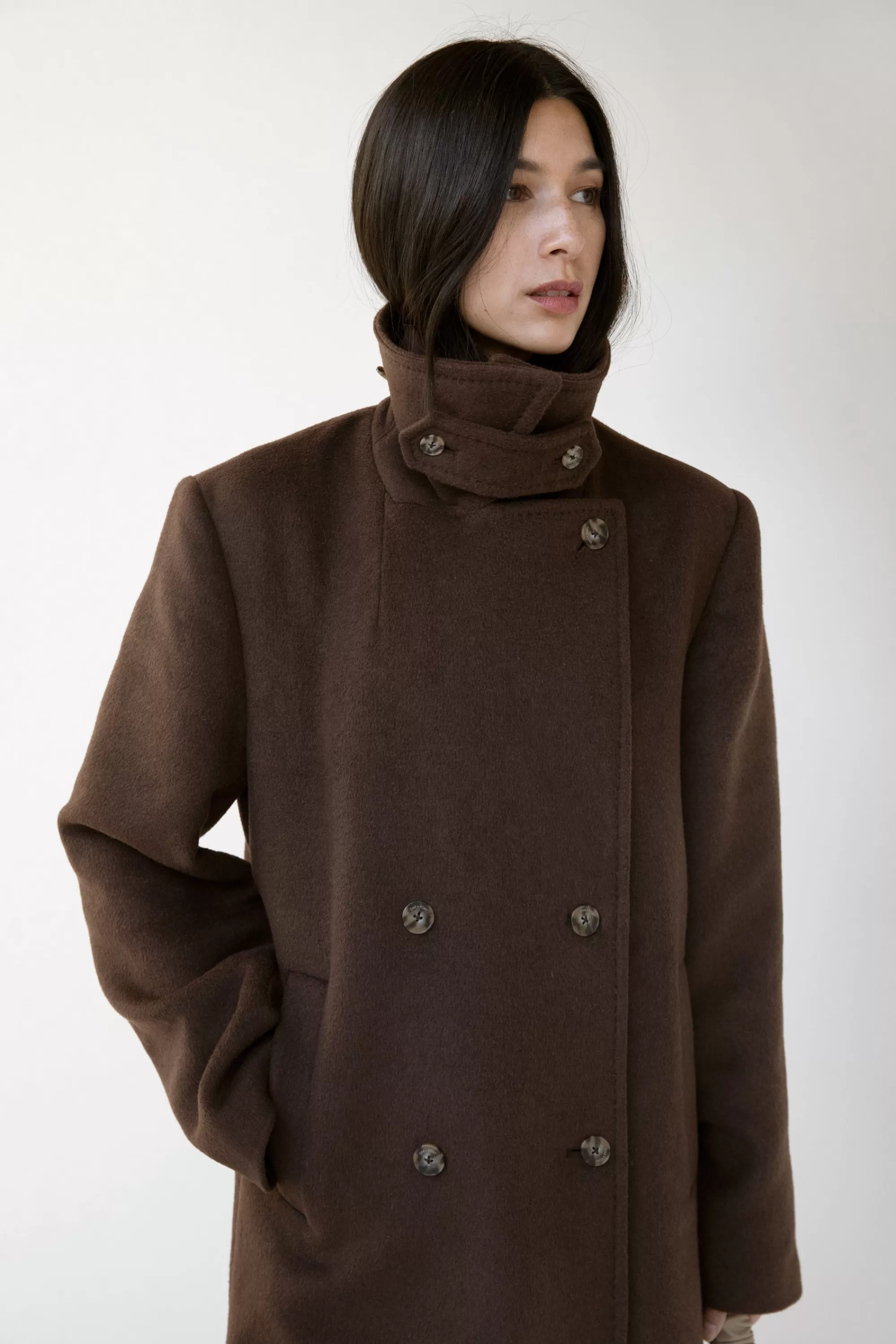 OAK + FORT WOOL-BLEND DOUBLE BREASTED COAT WITH POCKETS | Women Coats & Jackets