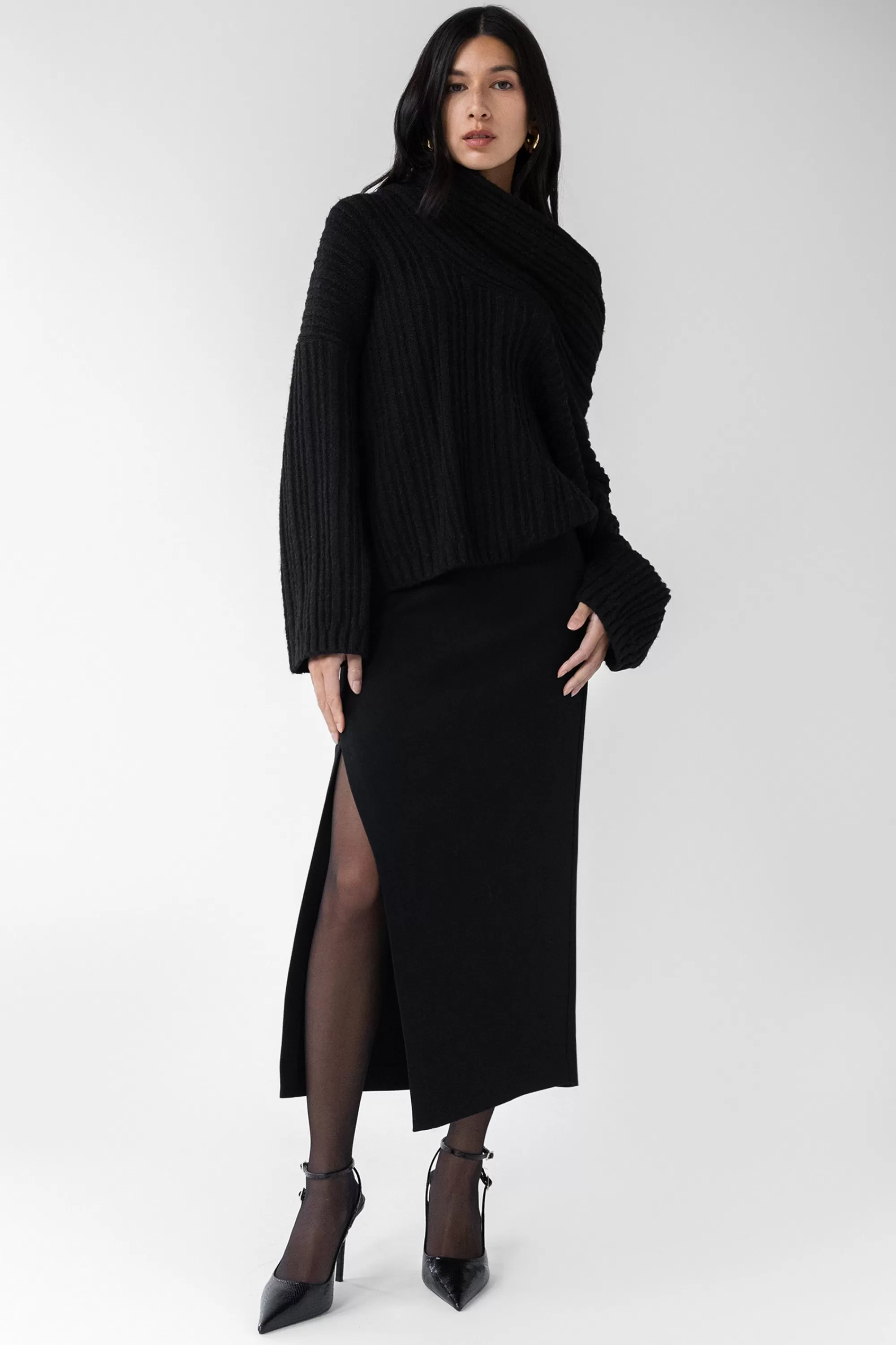OAK + FORT WRAP MAXI SUITING SKIRT | Women Skirts
